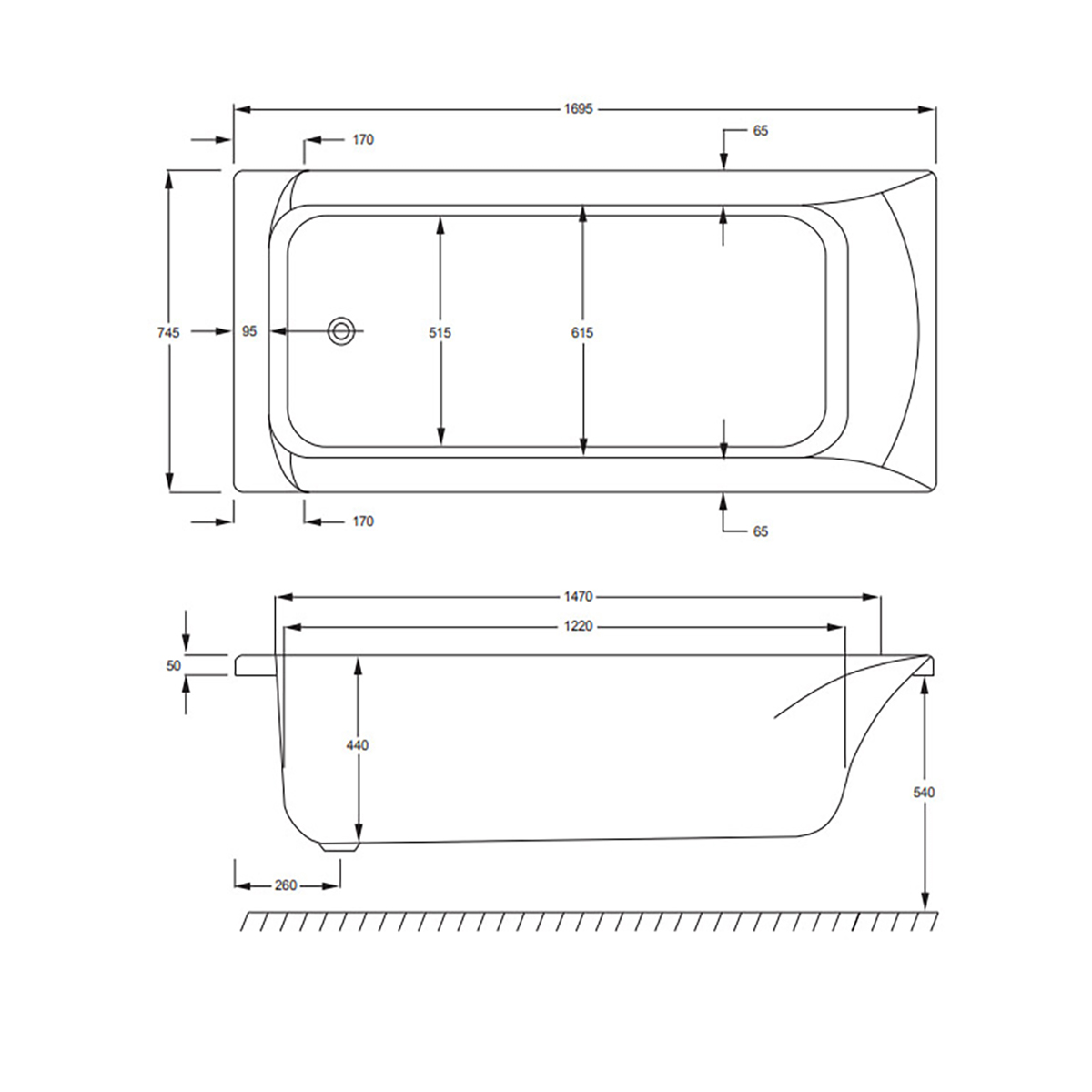 Badekar Strømberg Delta 1700x750 mm