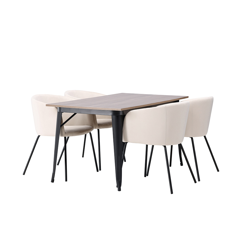 Spisegruppe Venture Home Tempe 140 cm med 4 Berit Stoler Fløyel