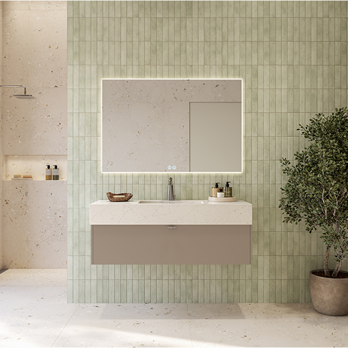 Møbelpakke FOSSBAD New Block Servantskap 120 Greige med Simplicity silestoneservant og Angular speil