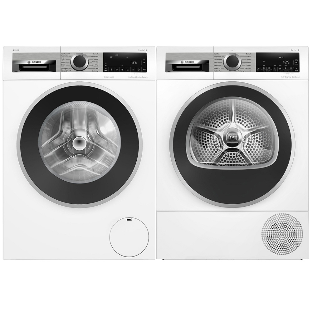 Vaskemaskin og Tørketrommel Bosch WGG244FTSN + WQG245DBSN Serie 6 Hvit