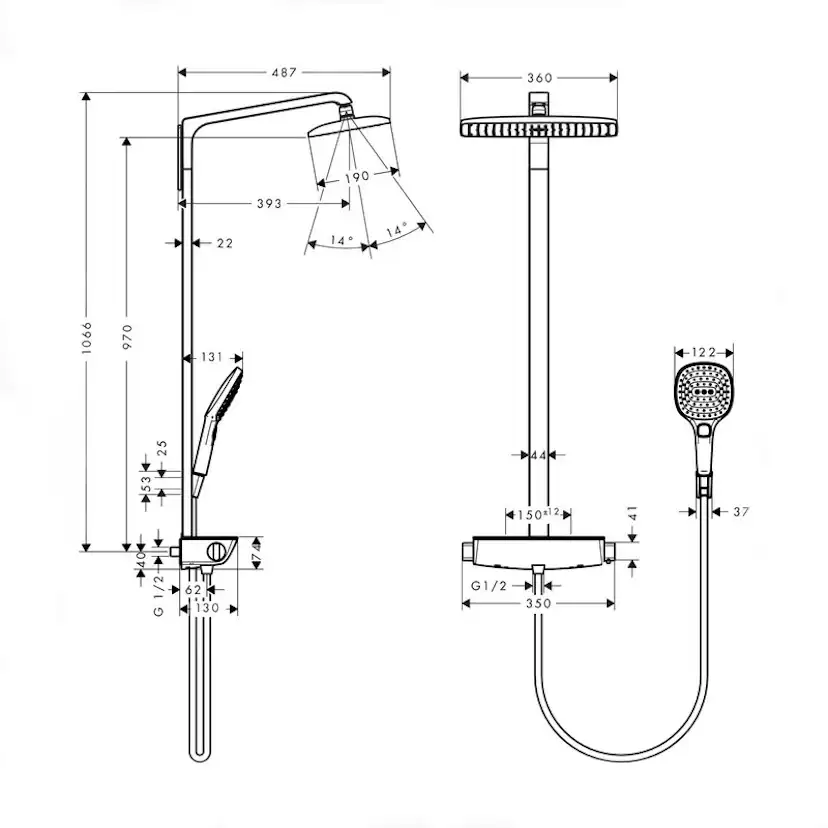 Takdusjsett Hansgrohe Raindance E Showerpipe 360 1jet