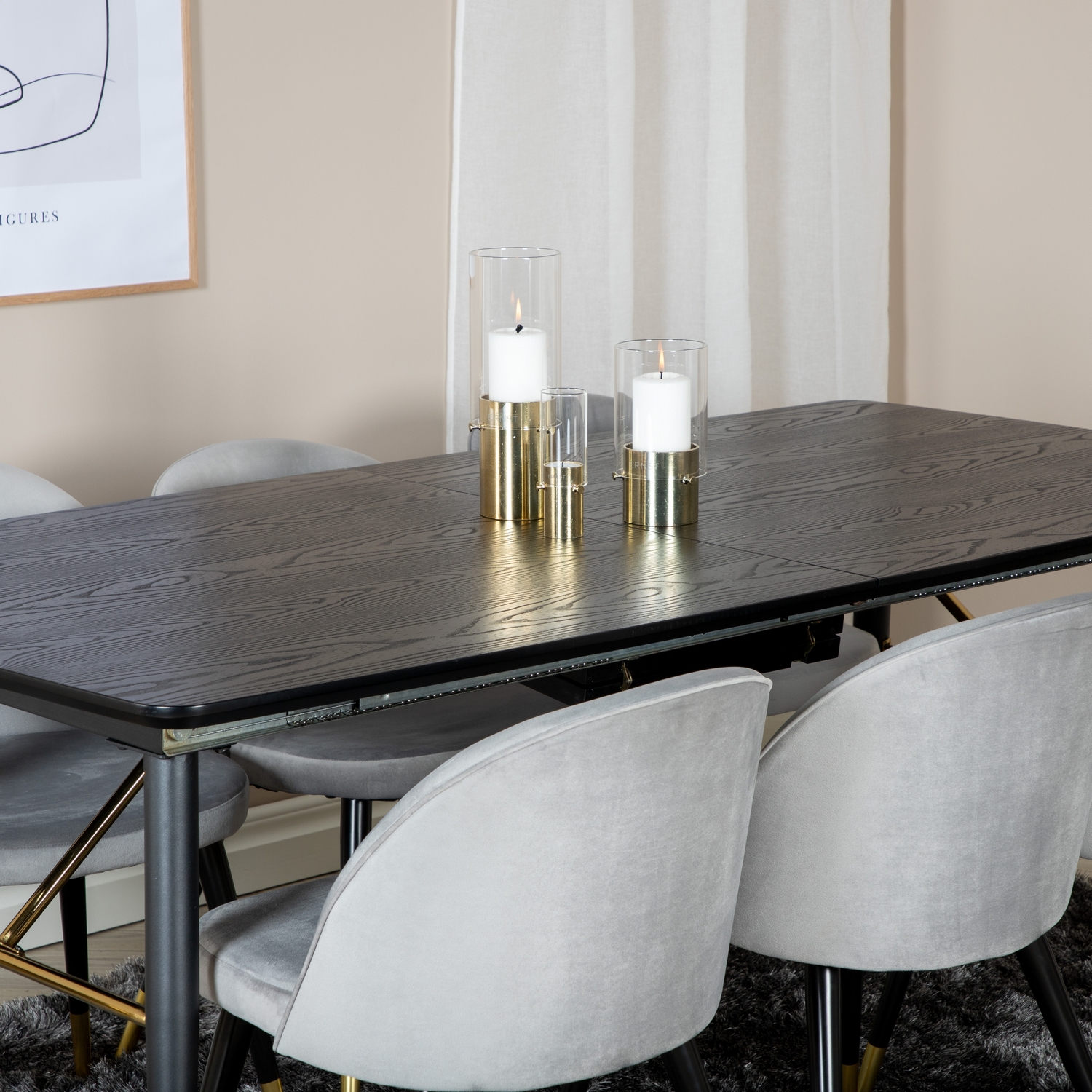 Spisegruppe Venture Home Gold med 6 Velvet Stoler