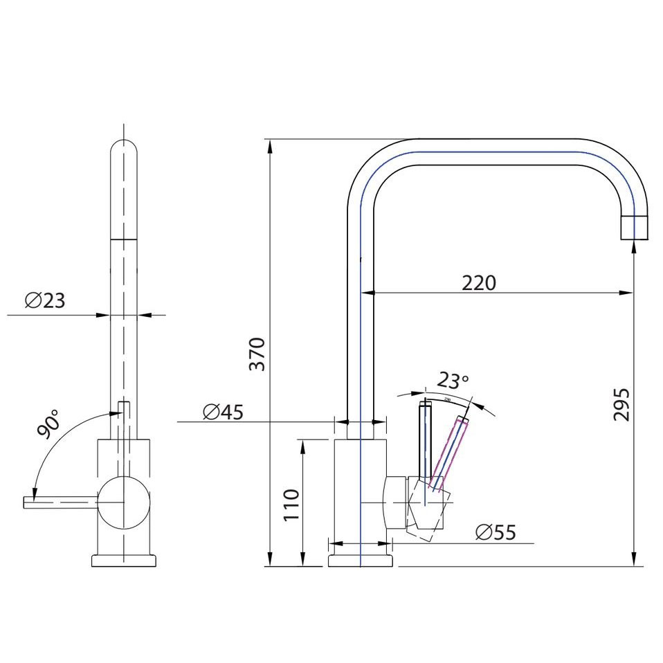 Köksblandare Strand Stainless Solid SO-1002 Rostfri Engreppsblandare Svängbar Pip