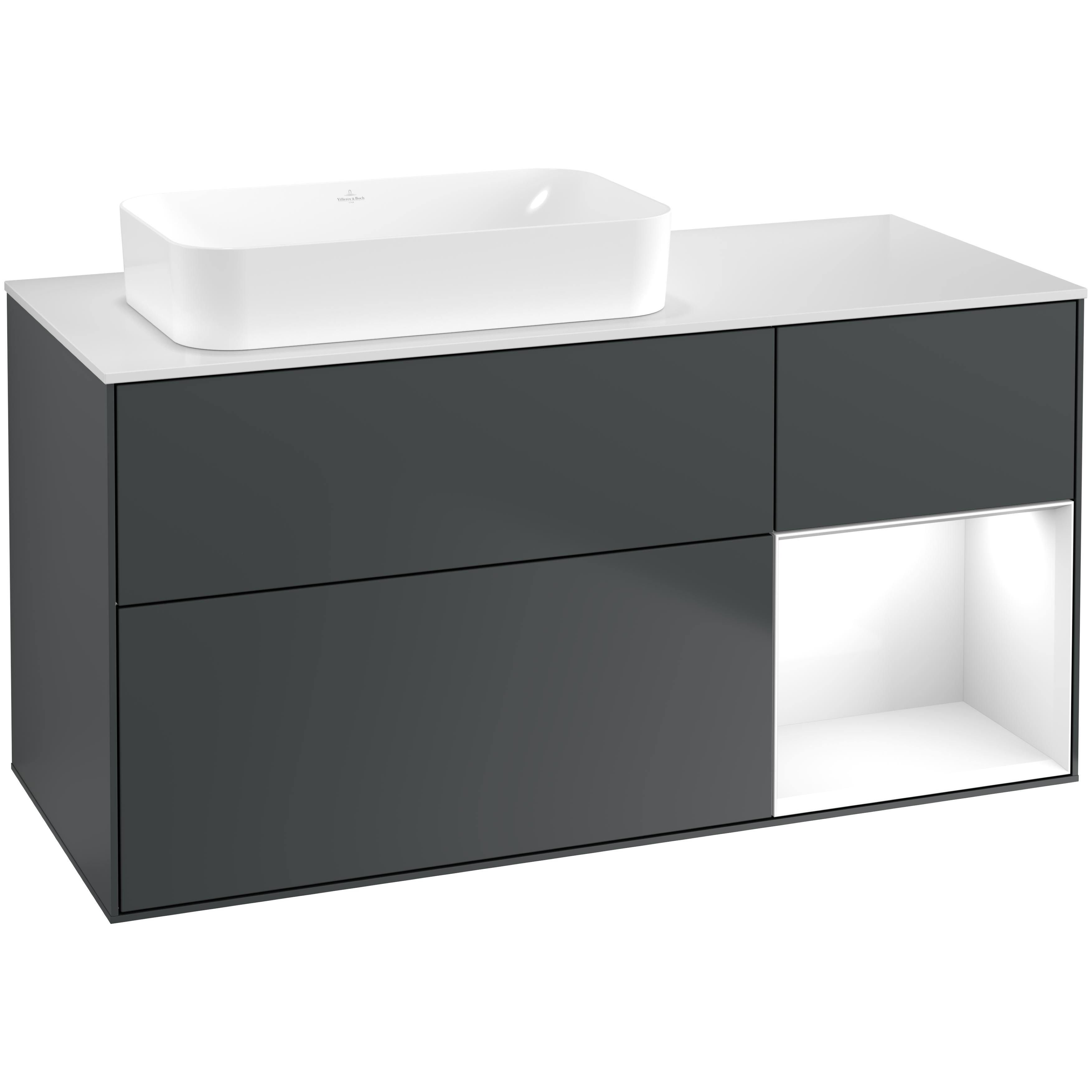 Tvättställsskåp Villeroy & Boch Finion med 3 Lådor Hylla och Bänkskiva för Ocentrerat Fristående Tvättställ