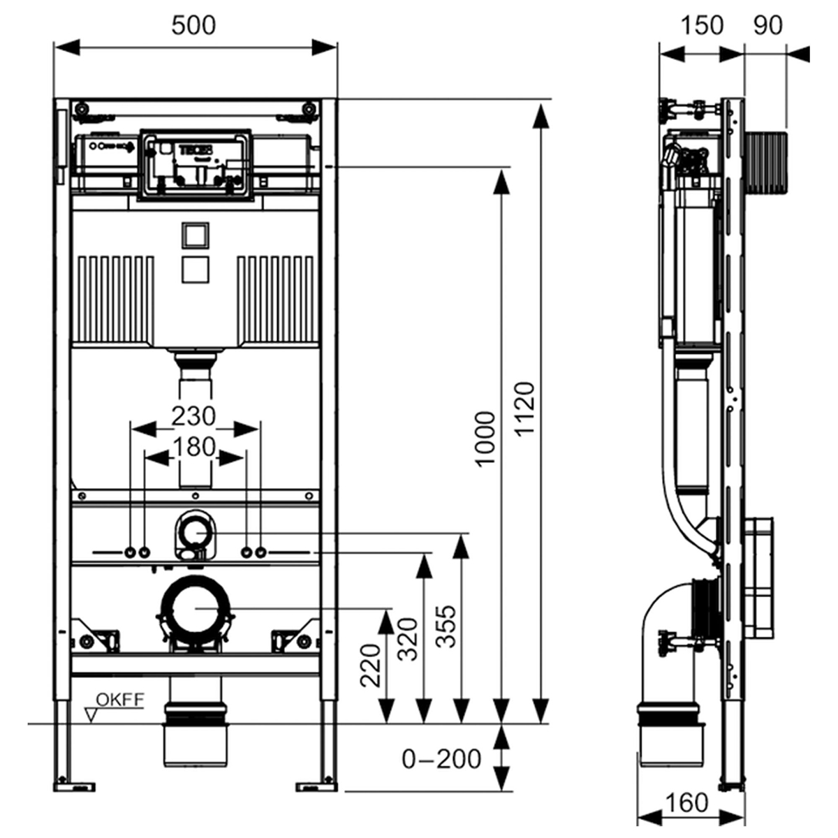 WC-Fikstur TECE Profil 112 cm