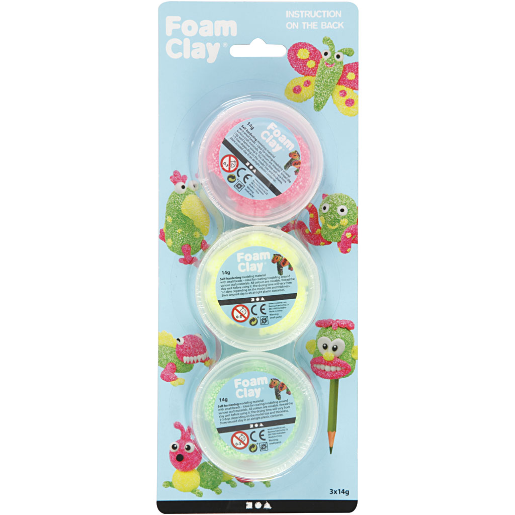 Foam Clay Creativ Company 3x14 g/1 Pk Lysegrønn Neonrosa Neongul