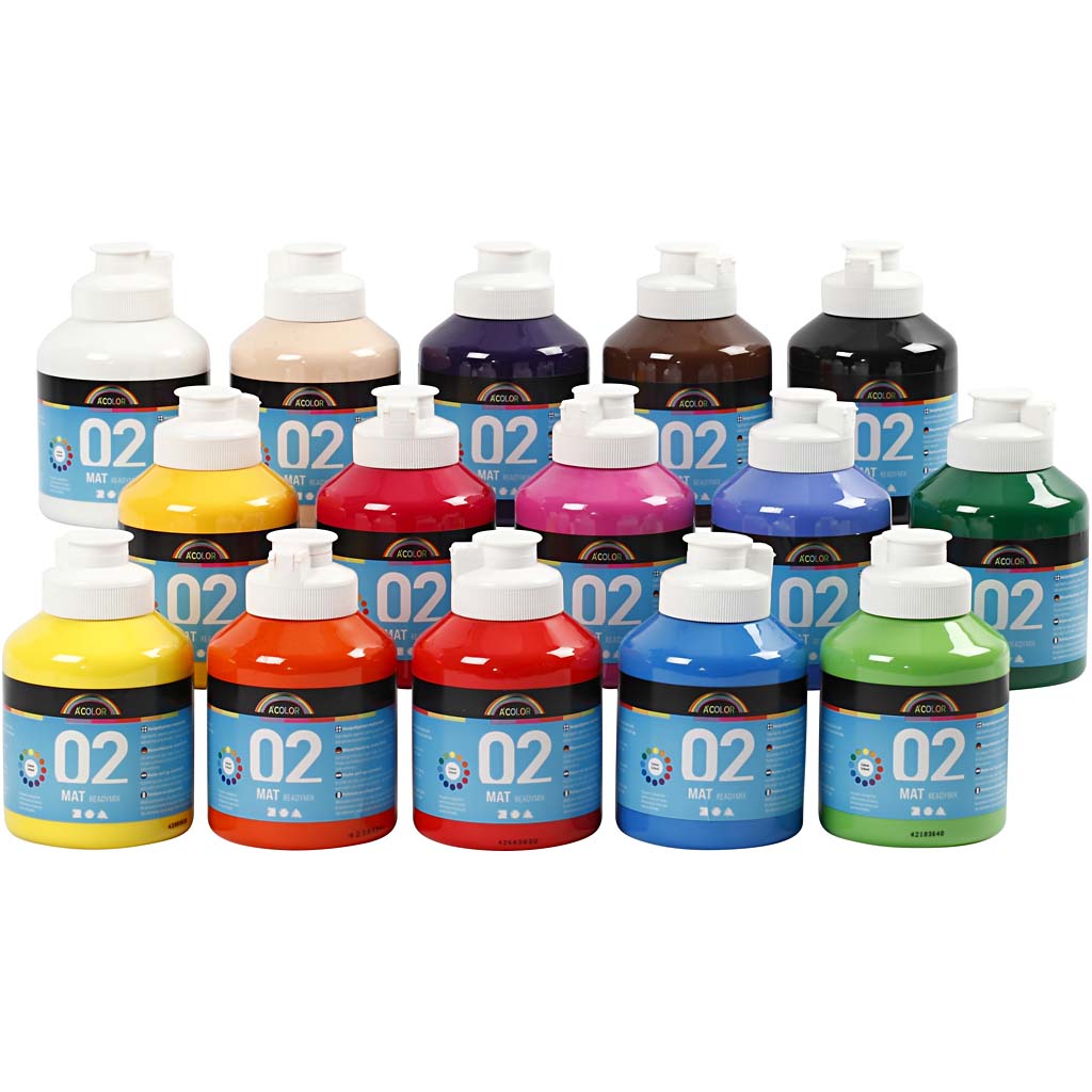 Akrylmaling Creativ Company Readymix A-color Ass Farger Nr 02 Matt 15 stk 500 ml/1 Pk