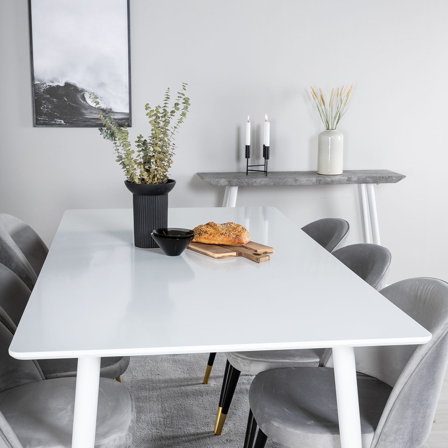 Spisegruppe Venture Home Pobbie med 6 Valentina Stoler Fløyel