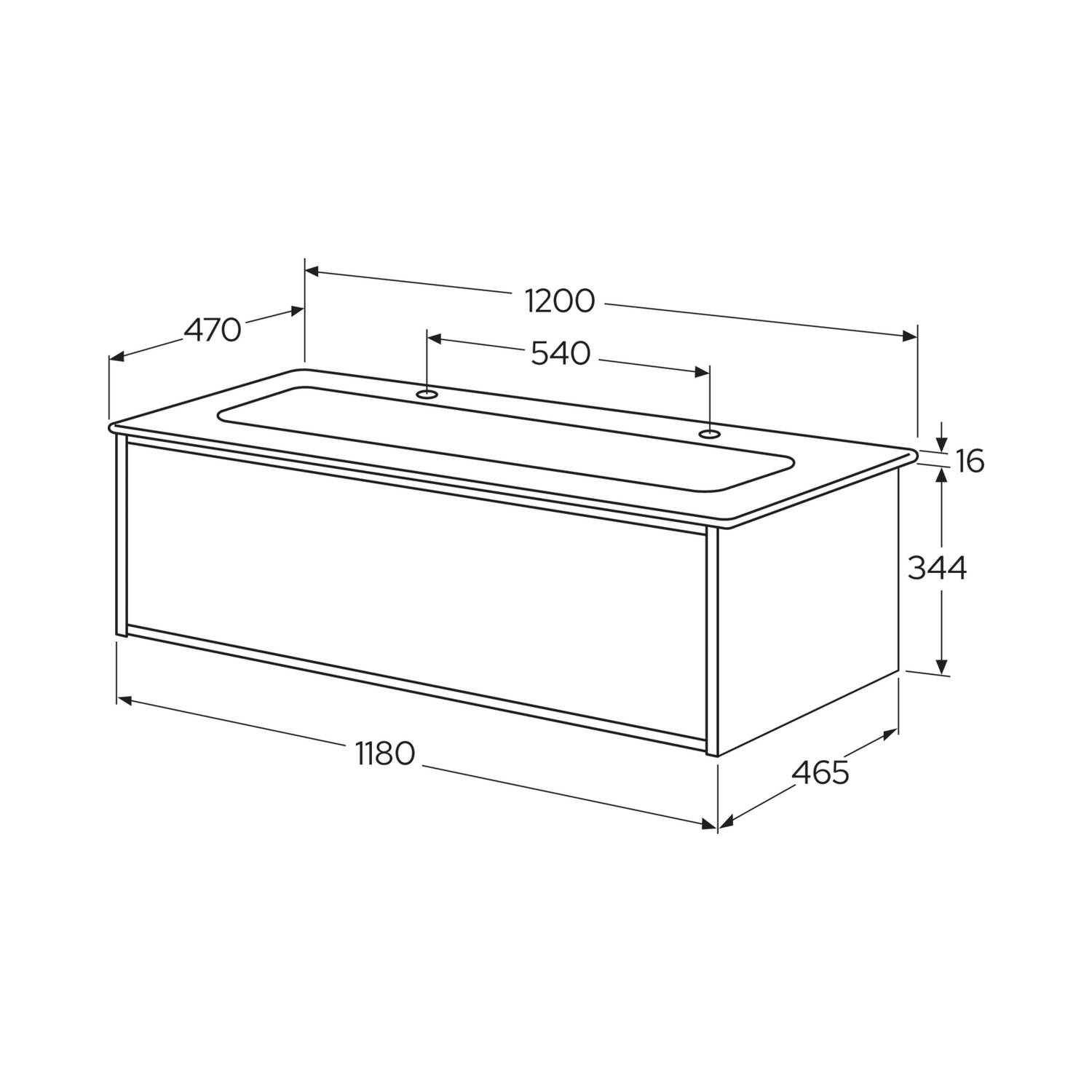 Kommod Ducentic Vit - 120 cm. Porslinstvättställ, Vit, för 2 Matt Hvit, Hull for 2 stk Enkelthullsbatterie