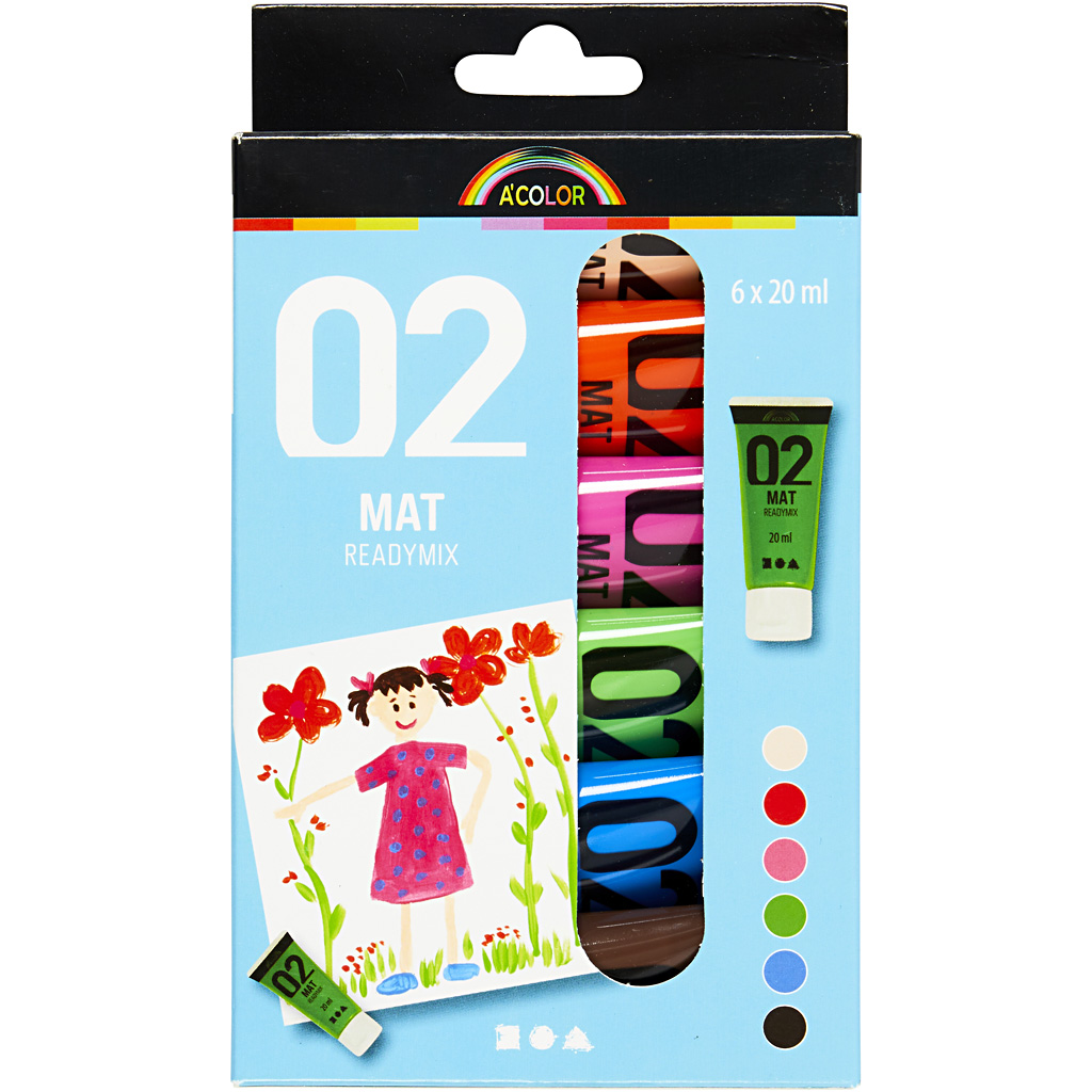 Akrylmaling Creativ Company Readymix A-color Supl Farger Nr 02 Matt 6 stk 20 ml/1 Pk