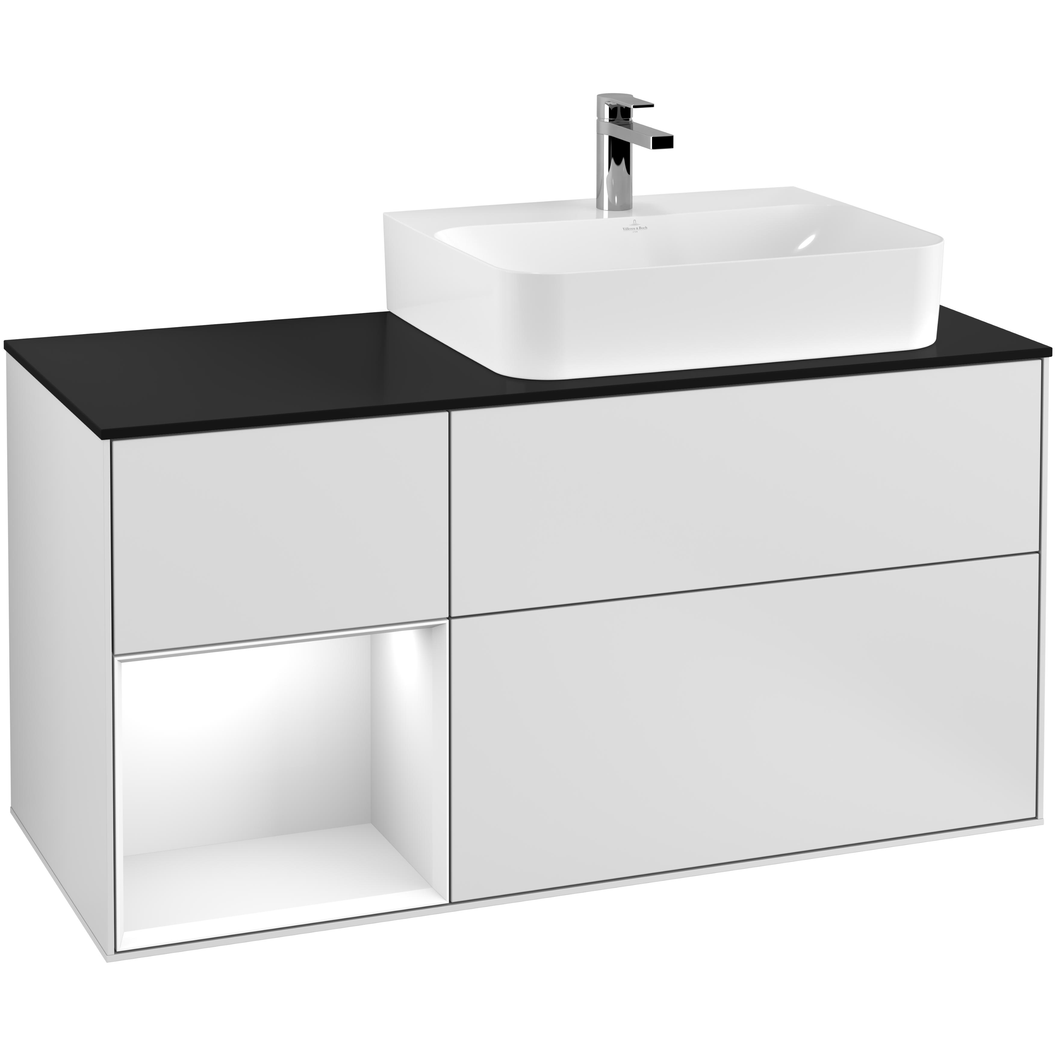 Tvättställsskåp Villeroy & Boch Finion med 3 Lådor Hylla och Bänkskiva för Ocentrerat Tvättställ | badrum - badrumsmobler - tvattstallsskap-och-kommod | KakelKungen
