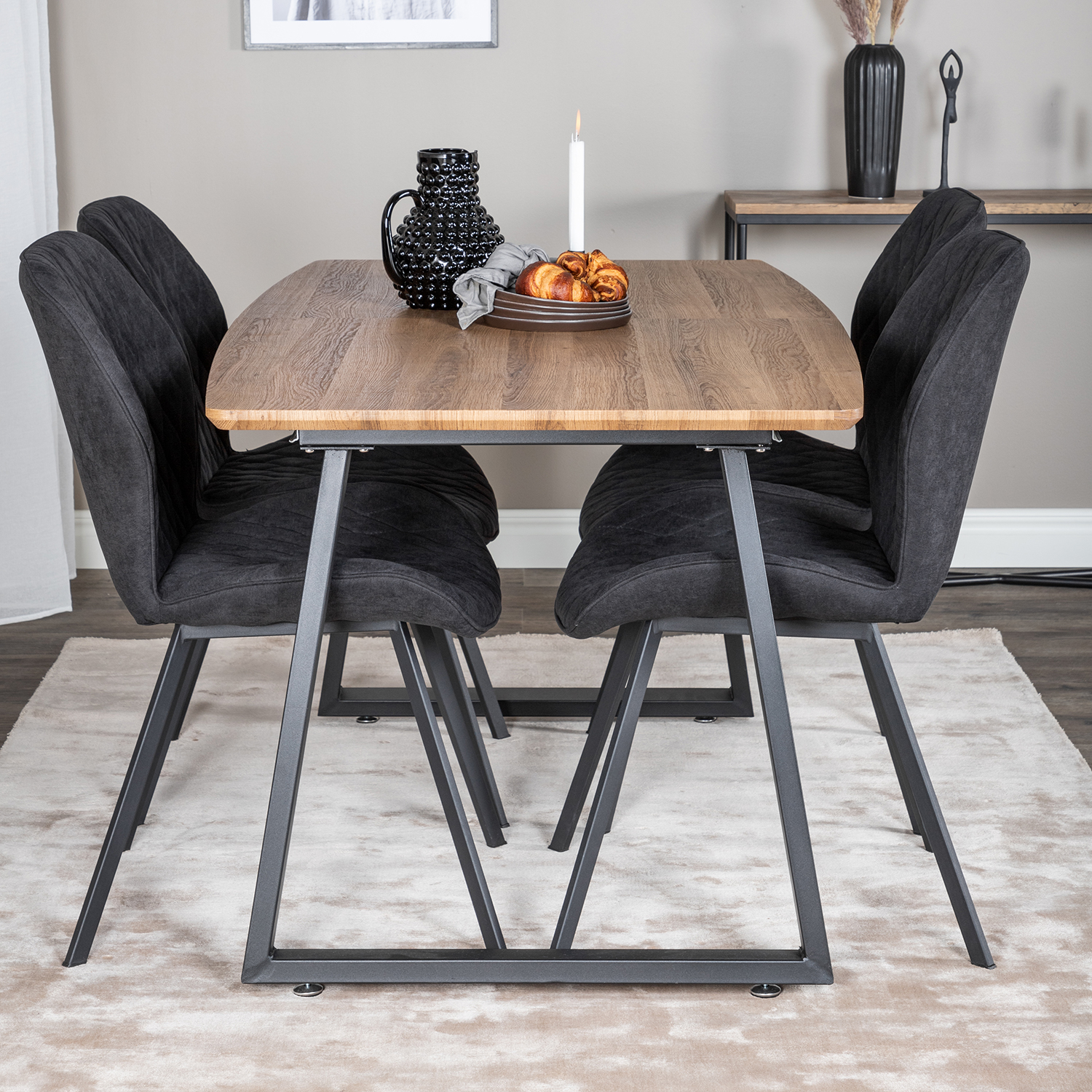  Inca Dining Table 160/200*85 cm+Gemma  Dining Chair Natur/Sort