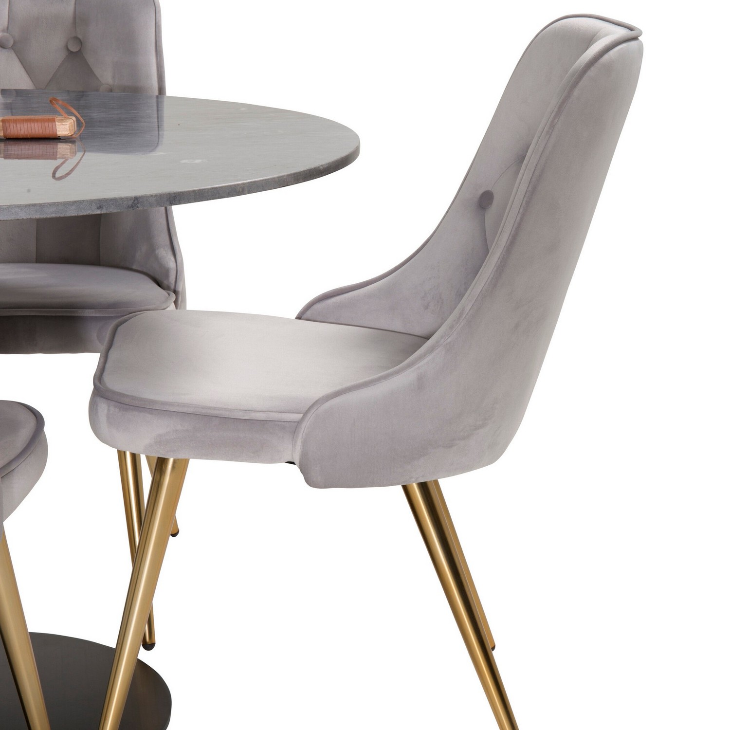Spisegruppe Venture Home Estelle Rund med 4 Vera Stoler Fløyel
