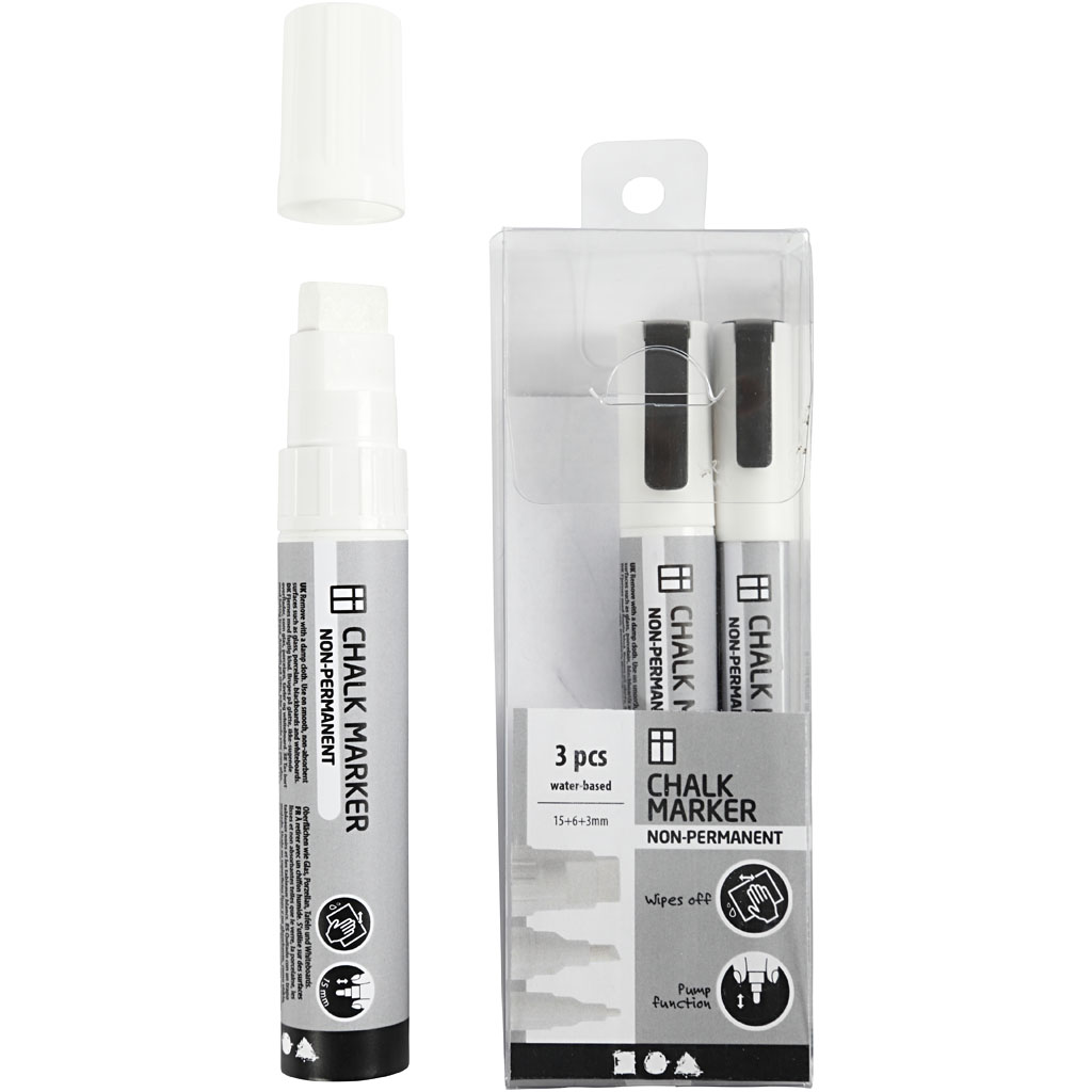 Tusj Creativ Company Krittmarkører Hvit Strek 3+6+15 mm 3 stk