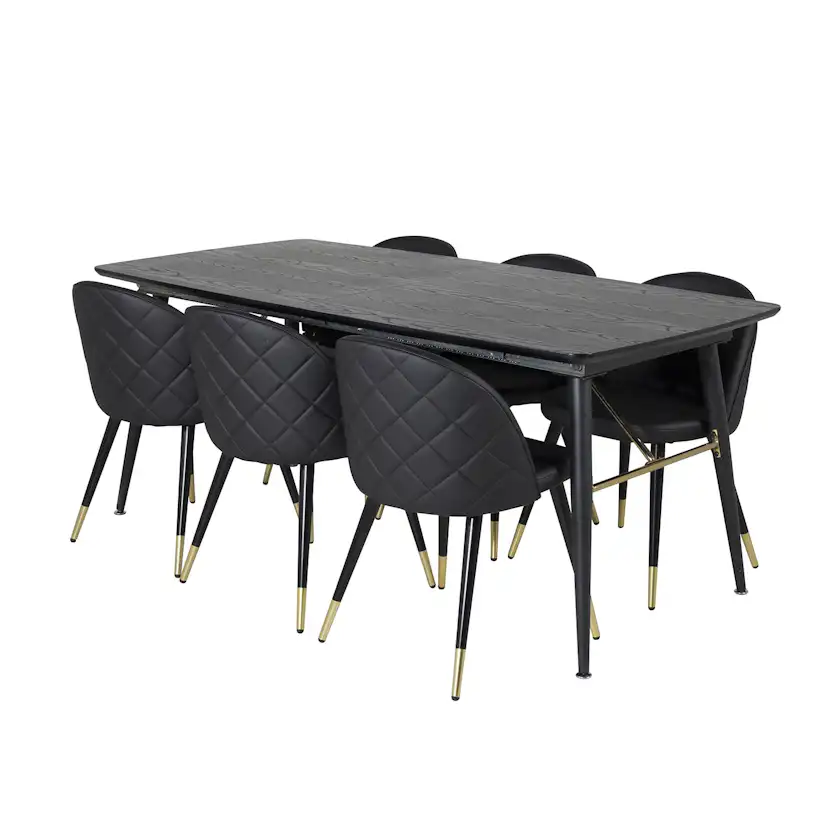 Spisegruppe Venture Home Gold med 6 Velvet Stoler