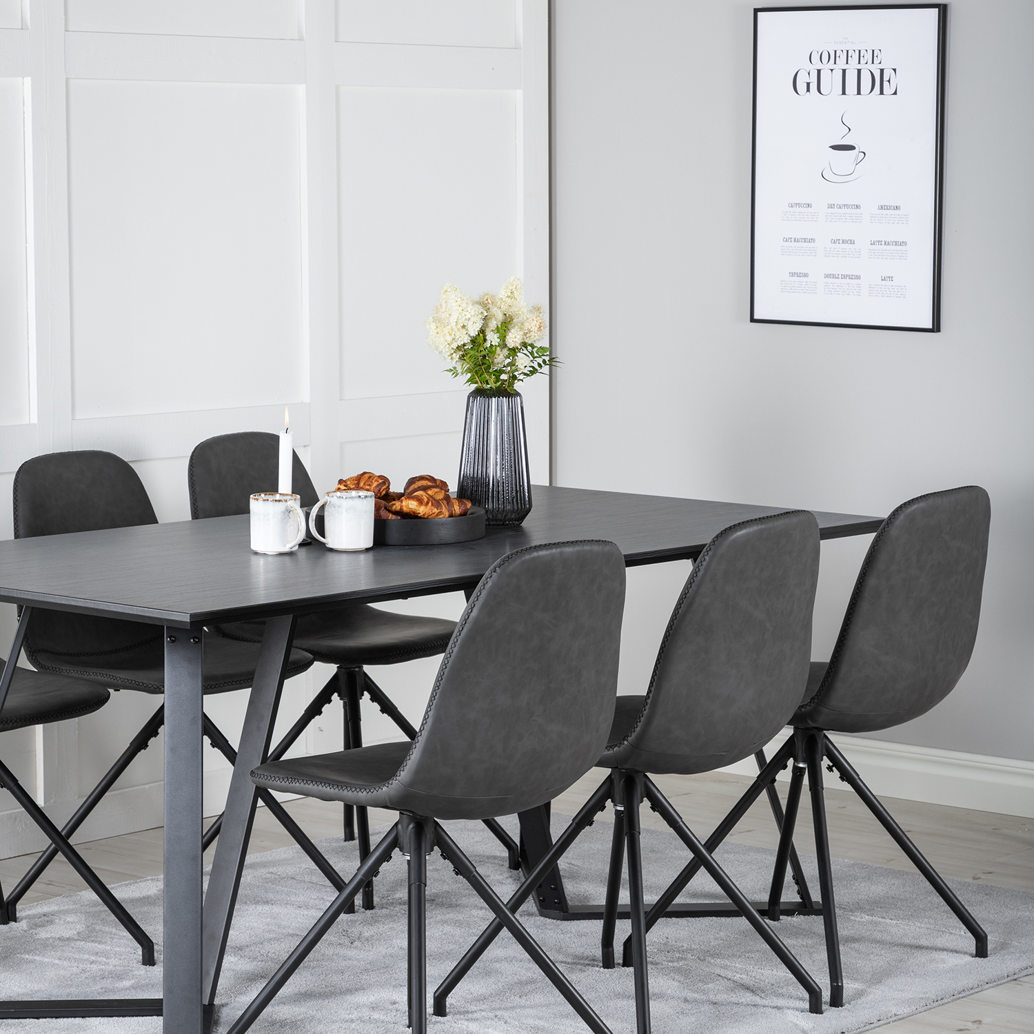 Spisegruppe Venture Home Madde med 6 Pobbie Stoler Kunstlær
