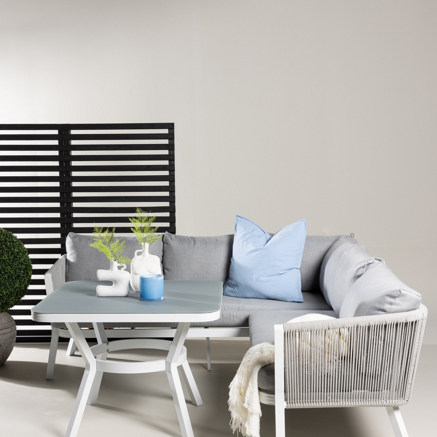 Virya Corner sofa set (3+2+1) White alu / Grey rope / grey c Hvit/Grå