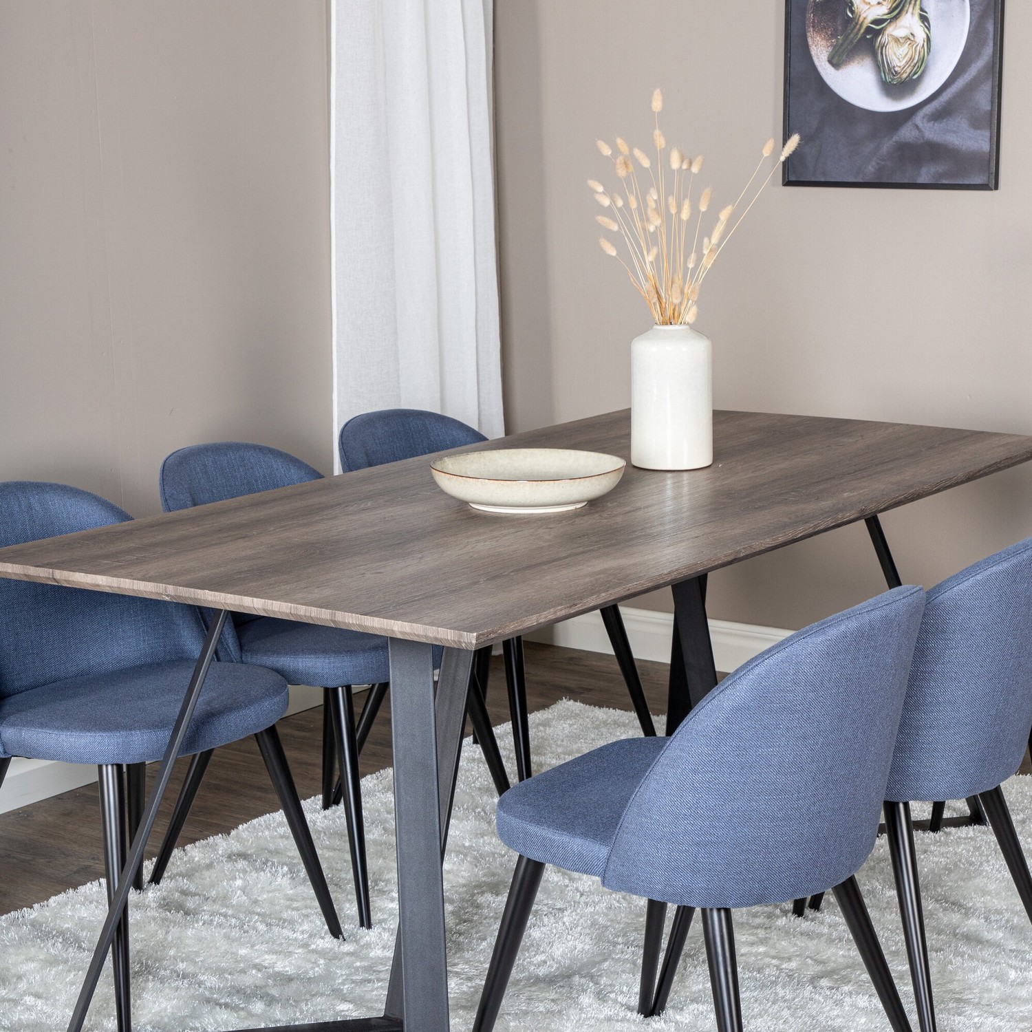 Spisegruppe Venture Home Madde med 6 Valentina Stoler Polyester