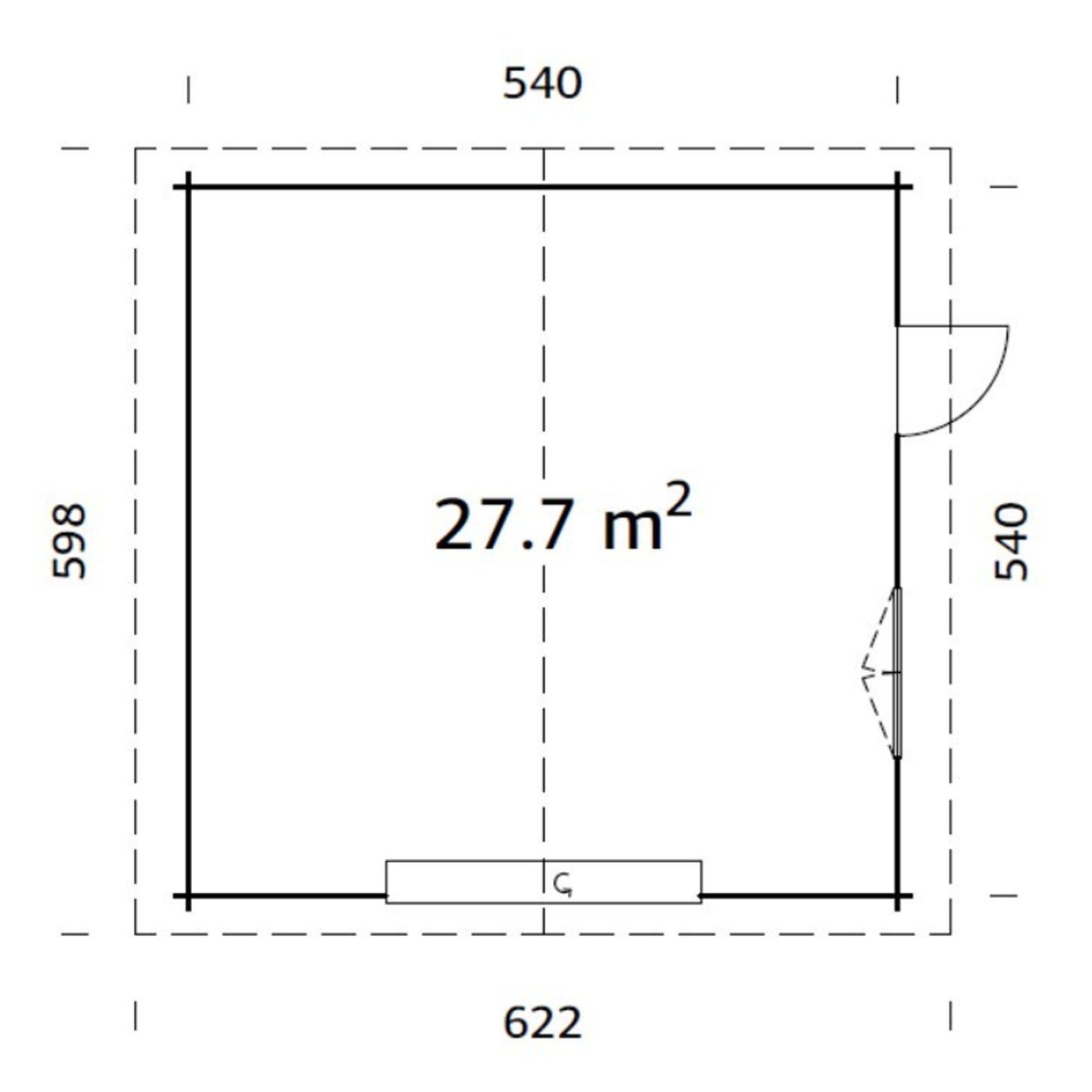 Roger 29,2 m2 (inv.  27,7 m2) with sectional door Ubehandlet tre