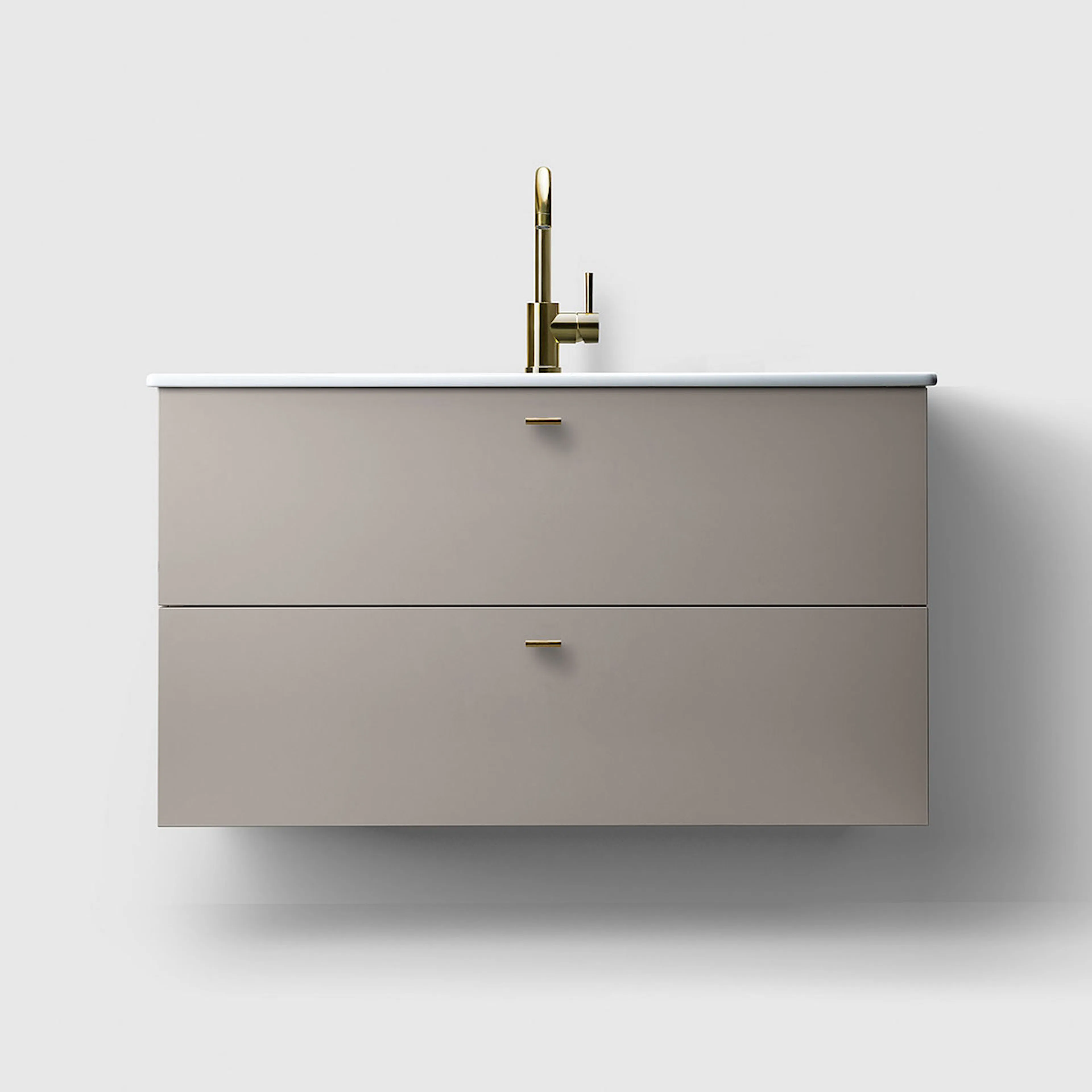 Haven Kommod H3/100-W.Grey-Porcelain  Knopp A2 04 Mäss Grålackerad, Tvättställ i Porslin med Knopp A2.04 i Mässing