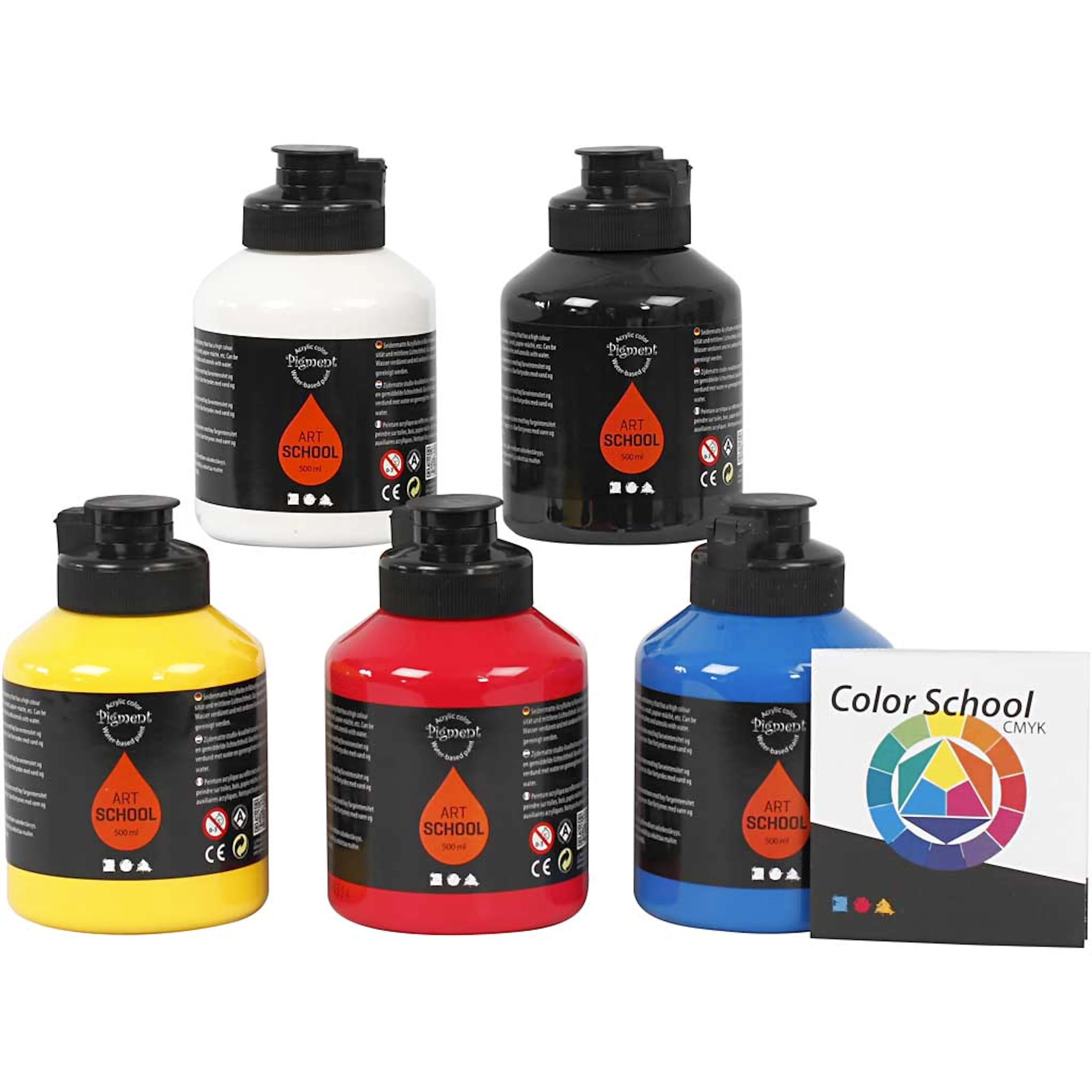 Akrylmaling Creativ Company Pigment Art School Primærfarger 5 stk 500 ml/1 Pk