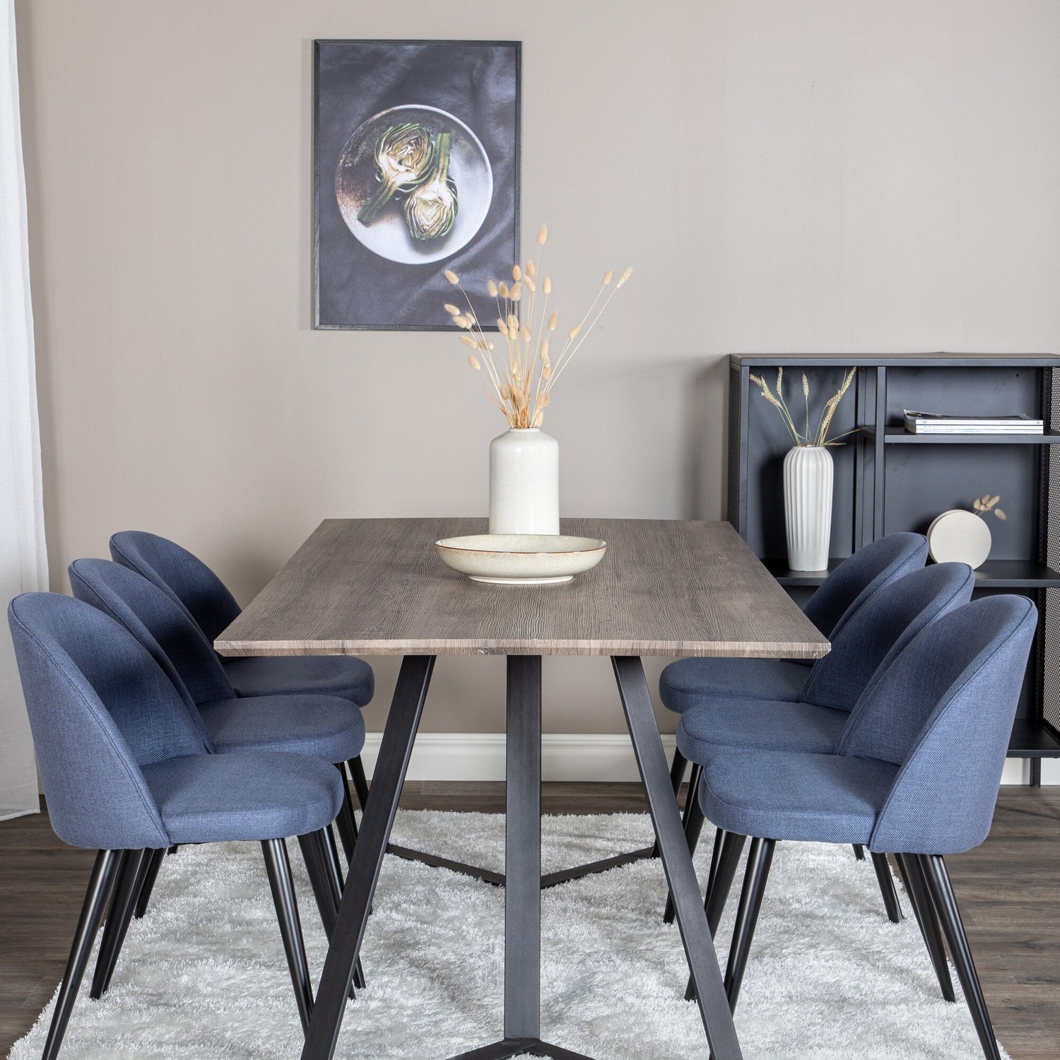 Spisegruppe Venture Home Madde med 6 Valentina Stoler Polyester