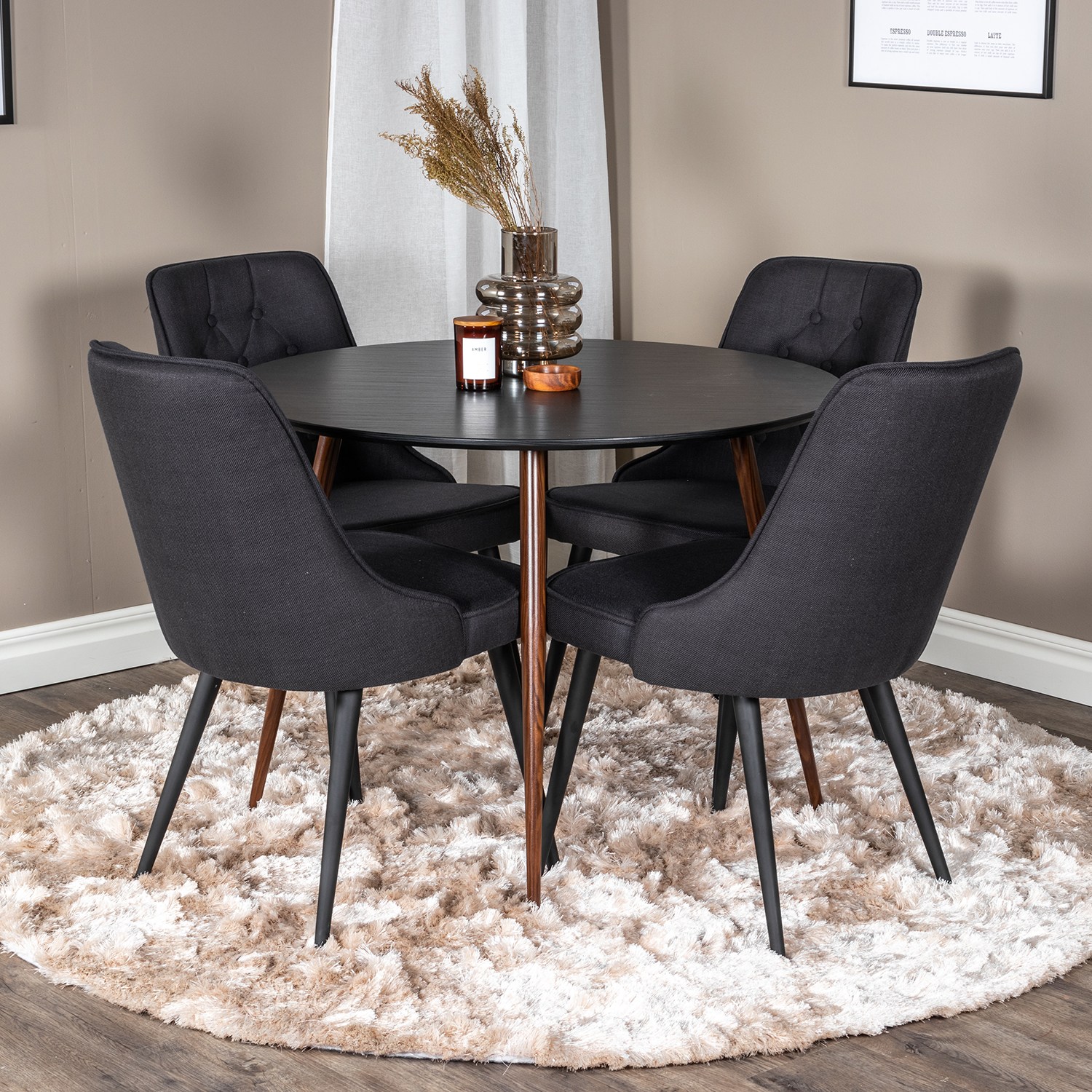 Spisegruppe Venture Home Plake med 4 Vera Stoler Polyester Rundt