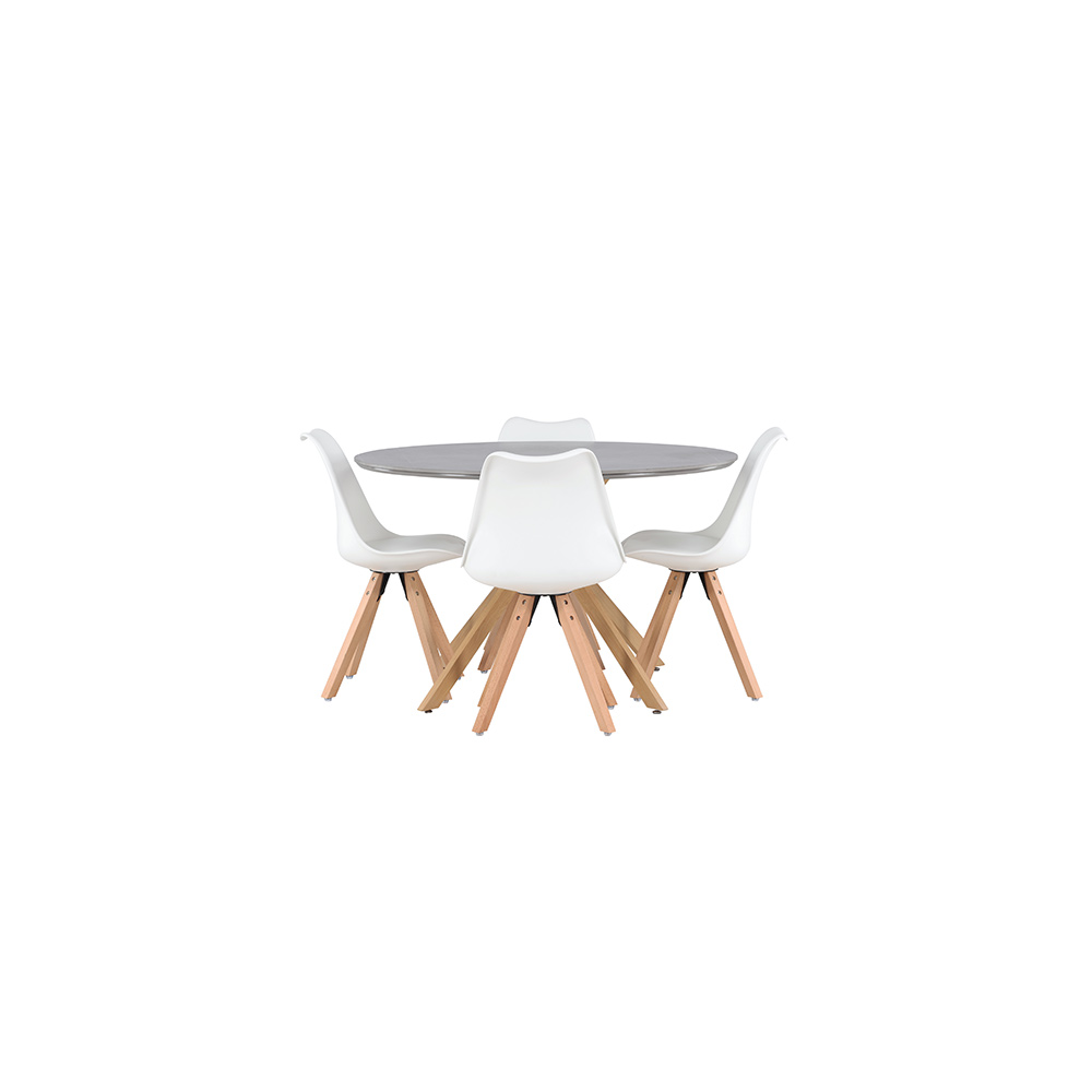 Matgrupp Venture Home Piazza Ø120 cm med 4 st Zeno stolar Hvit