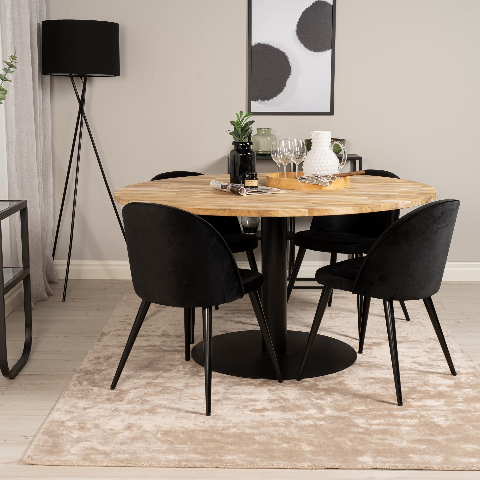 Spisegruppe Venture Home Cirebon med 4 Velvet Stoler