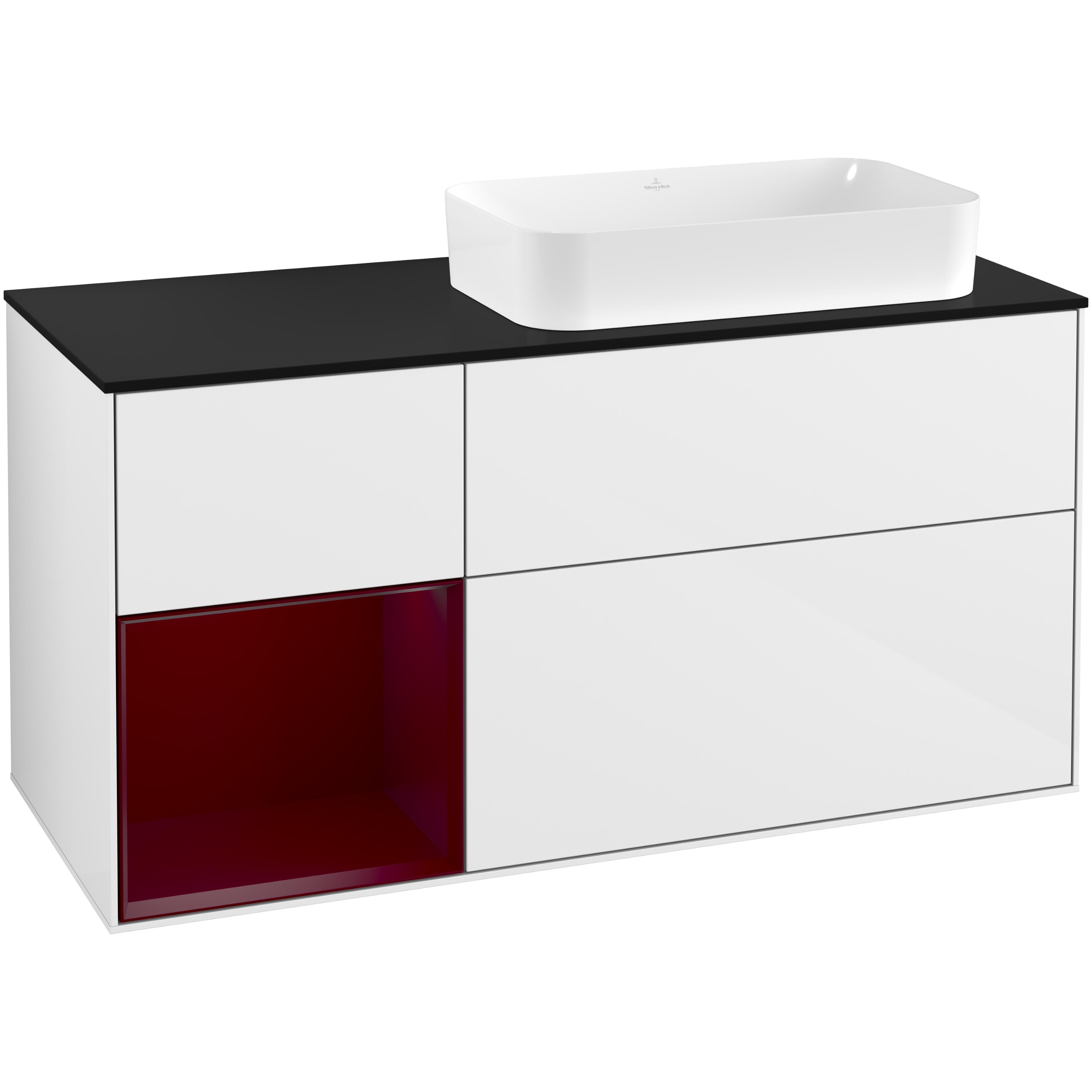 Tvättställsskåp Villeroy & Boch Finion med 3 Lådor Hylla och Bänkskiva för Ocentrerat Fristående Tvättställ