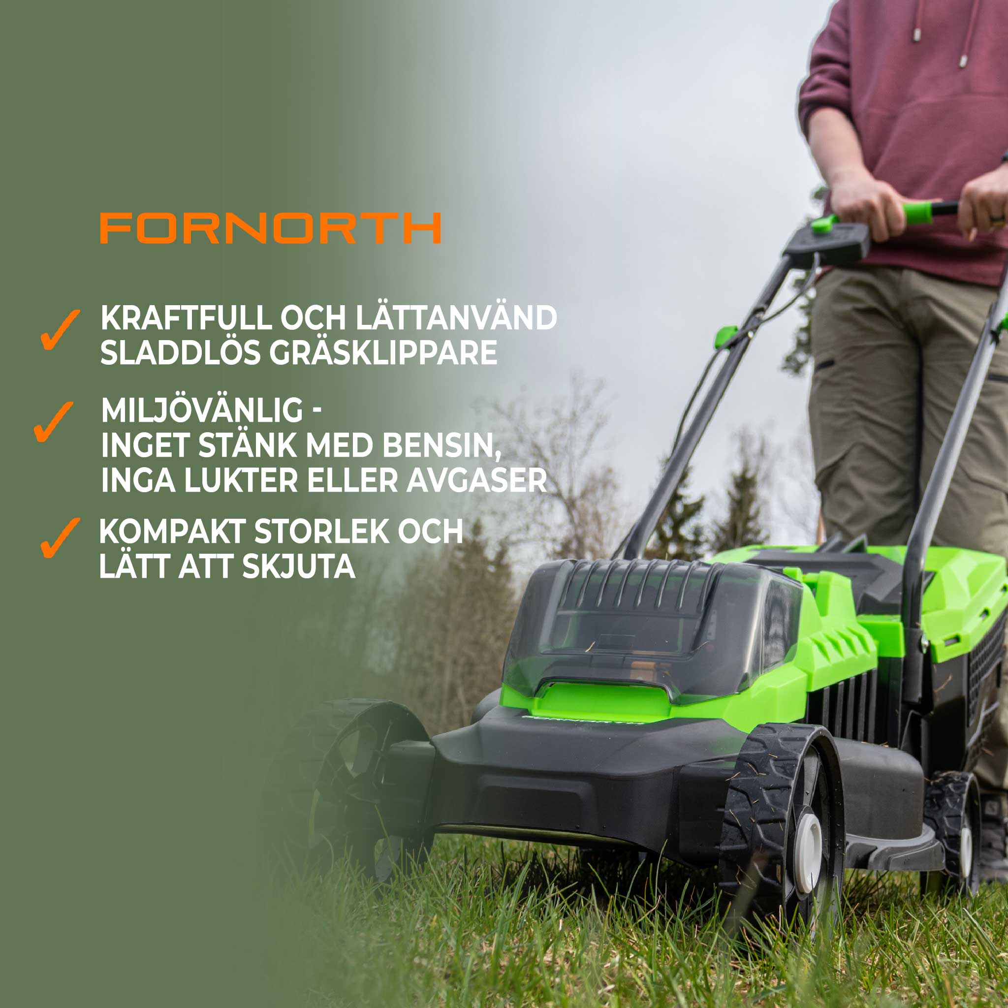 Gressklipper Fornorth GH1000E 20 V med Batteri og Lader