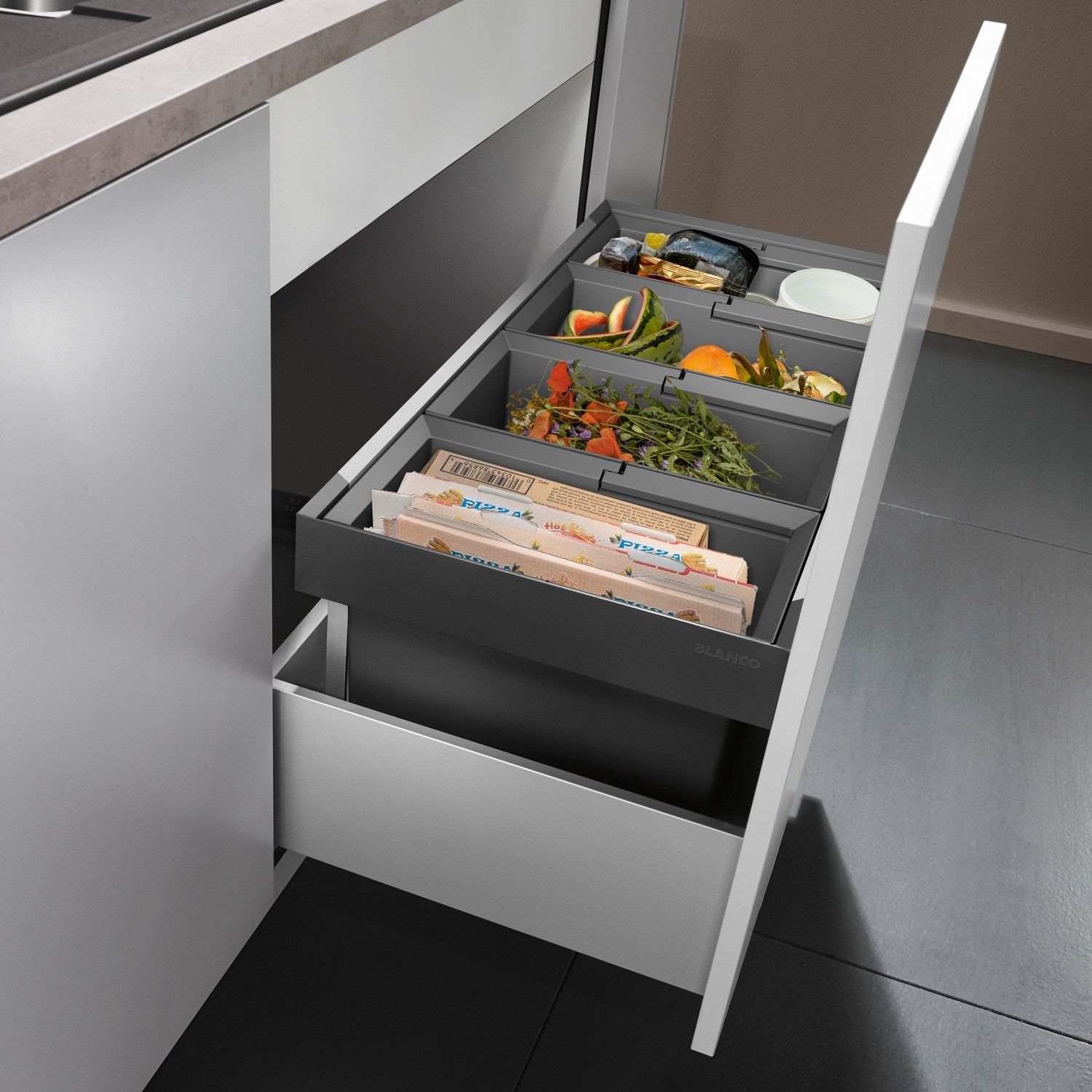 Kildesorteringsbeholder Blanco Flexon II 90/4 Avfallsbeholder med Lokk 90cm