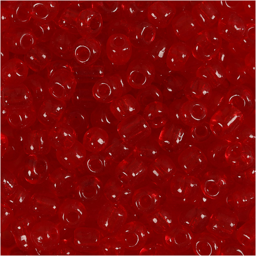 Rocaipärlor, klarröd, Dia. 4 mm, stl. 6/0 , Hålstl. 0,9-1,2 Klarrød, 0,025 Kg