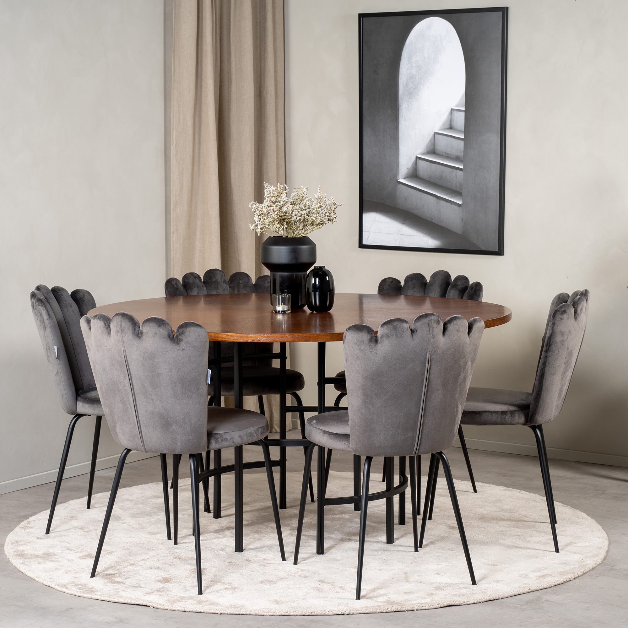 Spisegruppe furniture/fashion Copenhagen med 6 Grå Limhamn Light Stoler