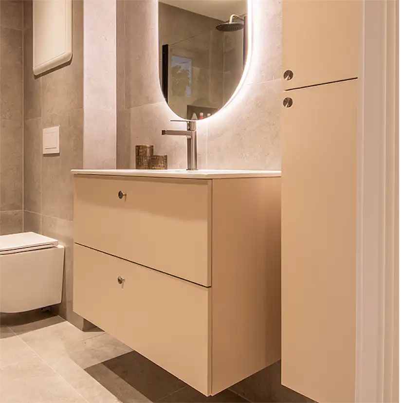Møbelpakke FOSSBAD Variant40 80 Beige med Lugano Speil og Høyskap