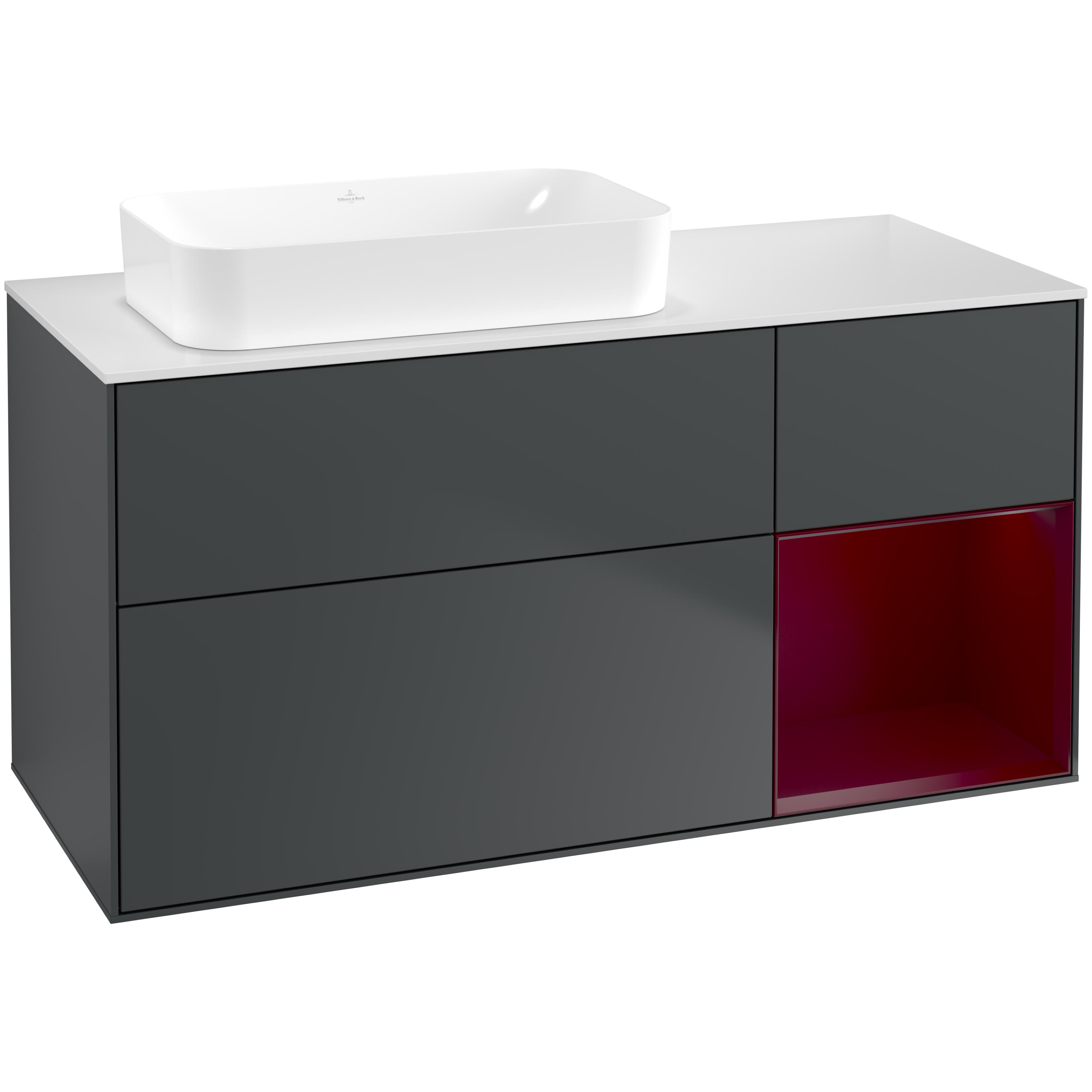 Tvättställsskåp Villeroy & Boch Finion med 3 Lådor Hylla och Bänkskiva för Ocentrerat Fristående Tvättställ