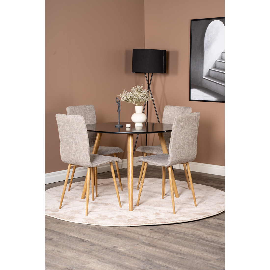 Spisegruppe Venture Home Plaza Ø100 cm med 4st Windu Spisestoler