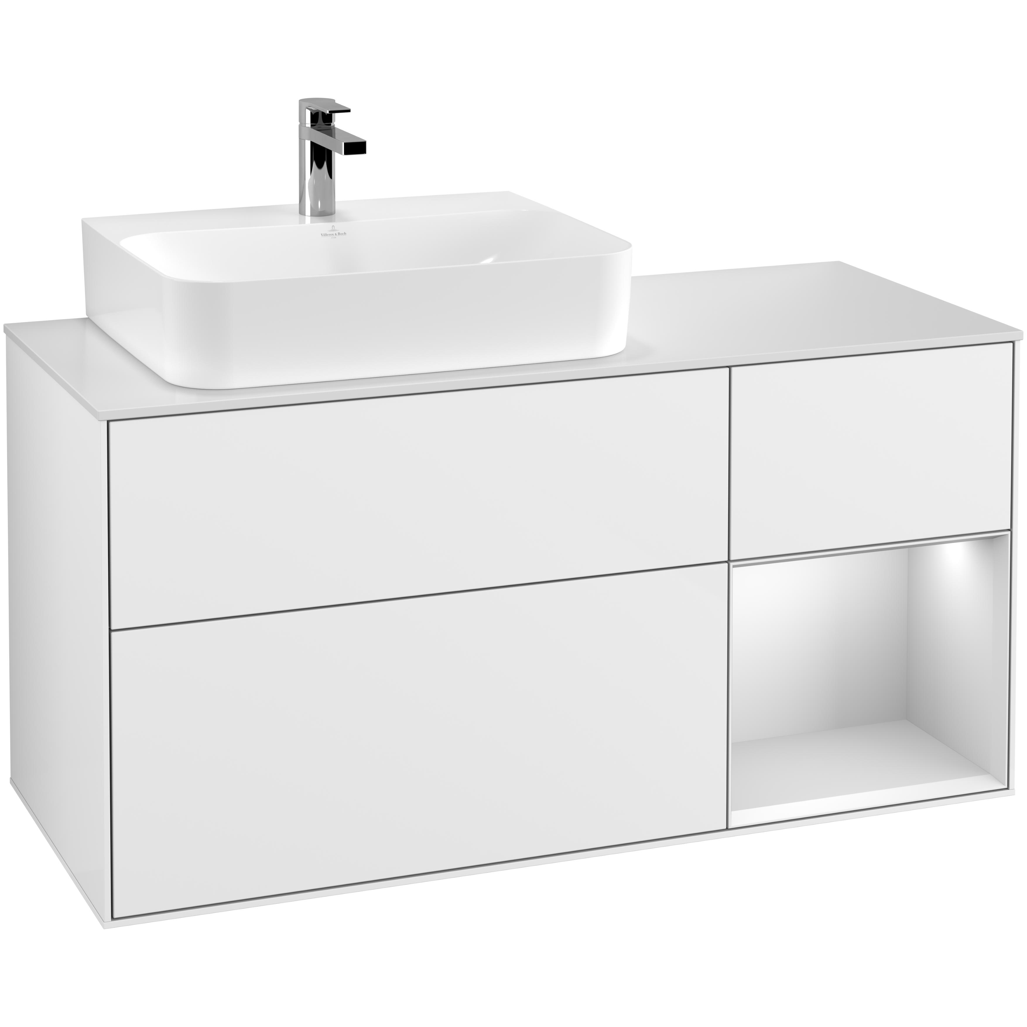 Tvättställsskåp Villeroy & Boch Finion med 3 Lådor Hylla och Bänkskiva för Ocentrerat Tvättställ | badrum - badrumsmobler - tvattstallsskap-och-kommod | KakelKungen