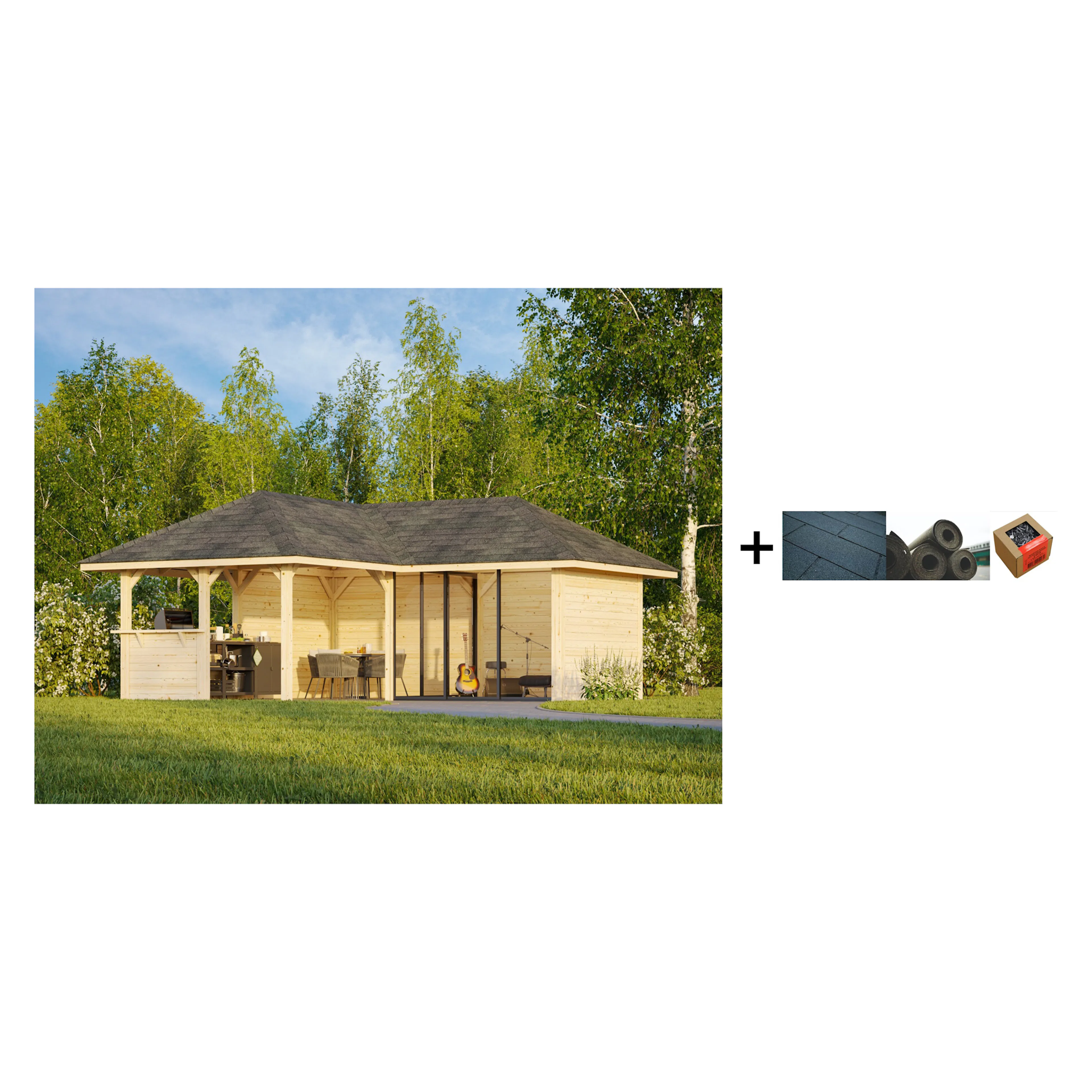 Hagestue Palmako Bianca 24,9 m2 Sett 209 Slide med Shingel, Papp og Spiker