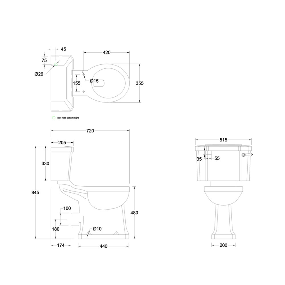 Toalett Burlington P12 Forhøyet 520 mm Med Myktstengende Sete
