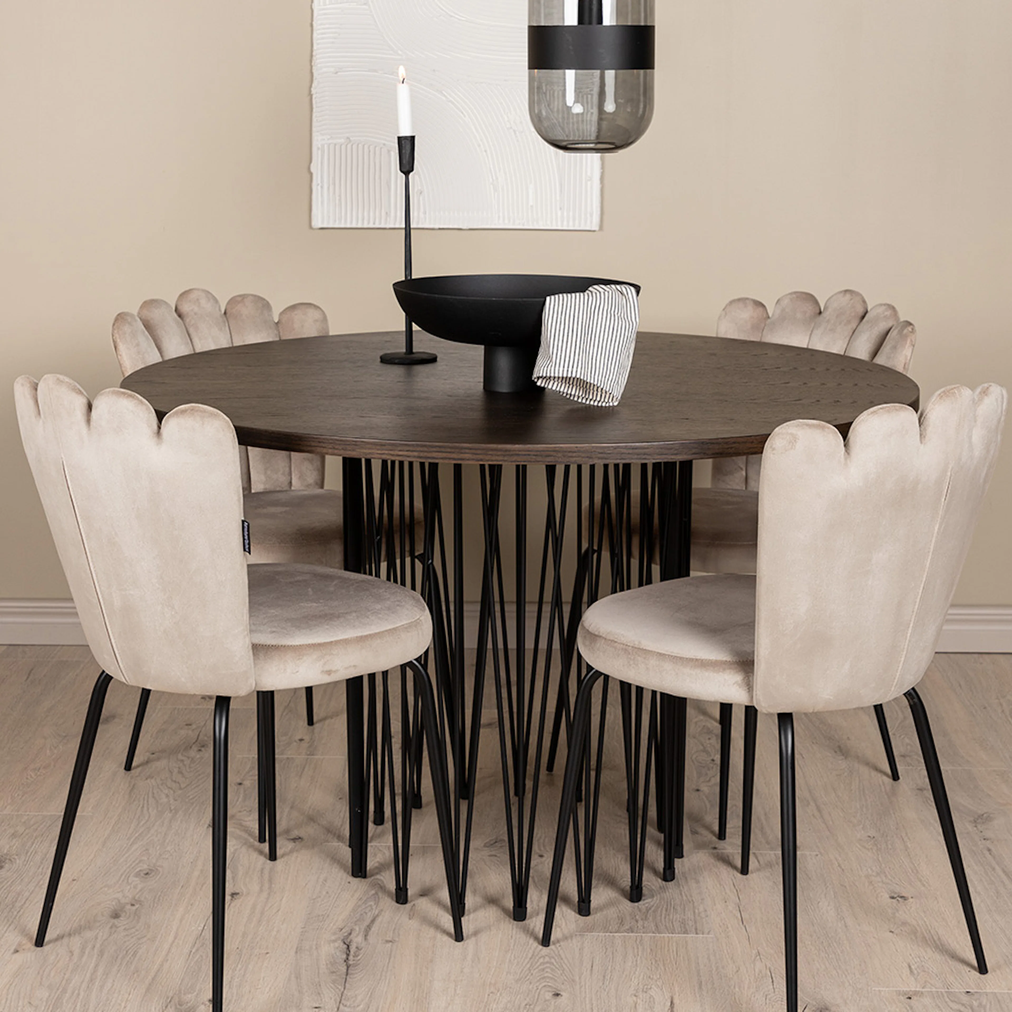 Spisegruppe furniture/fashion Stone Ø120 cm med 4 Limhamn Light Stoler