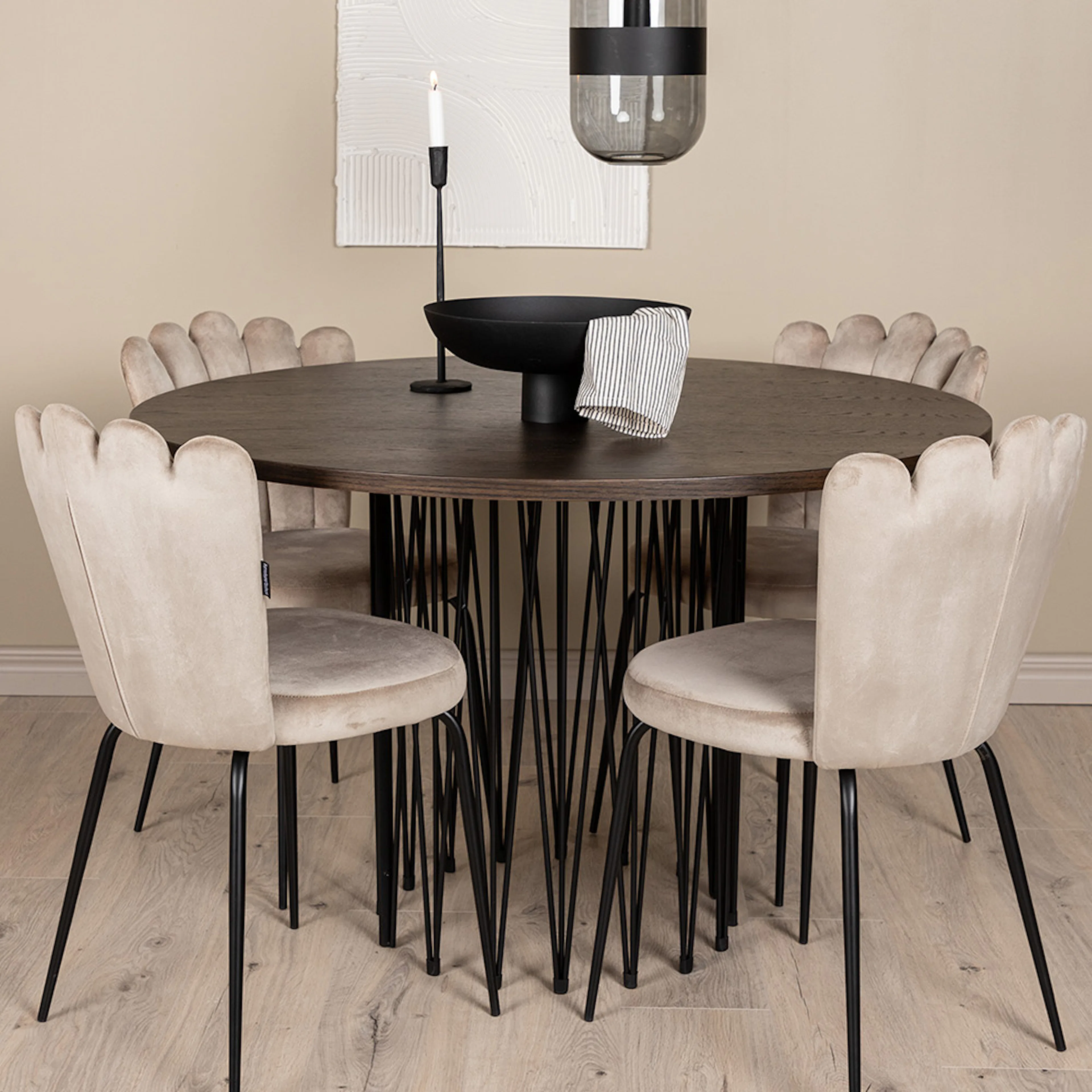 Spisegruppe furniture/fashion Stone Ø120 cm med 4 Limhamn Light Stoler