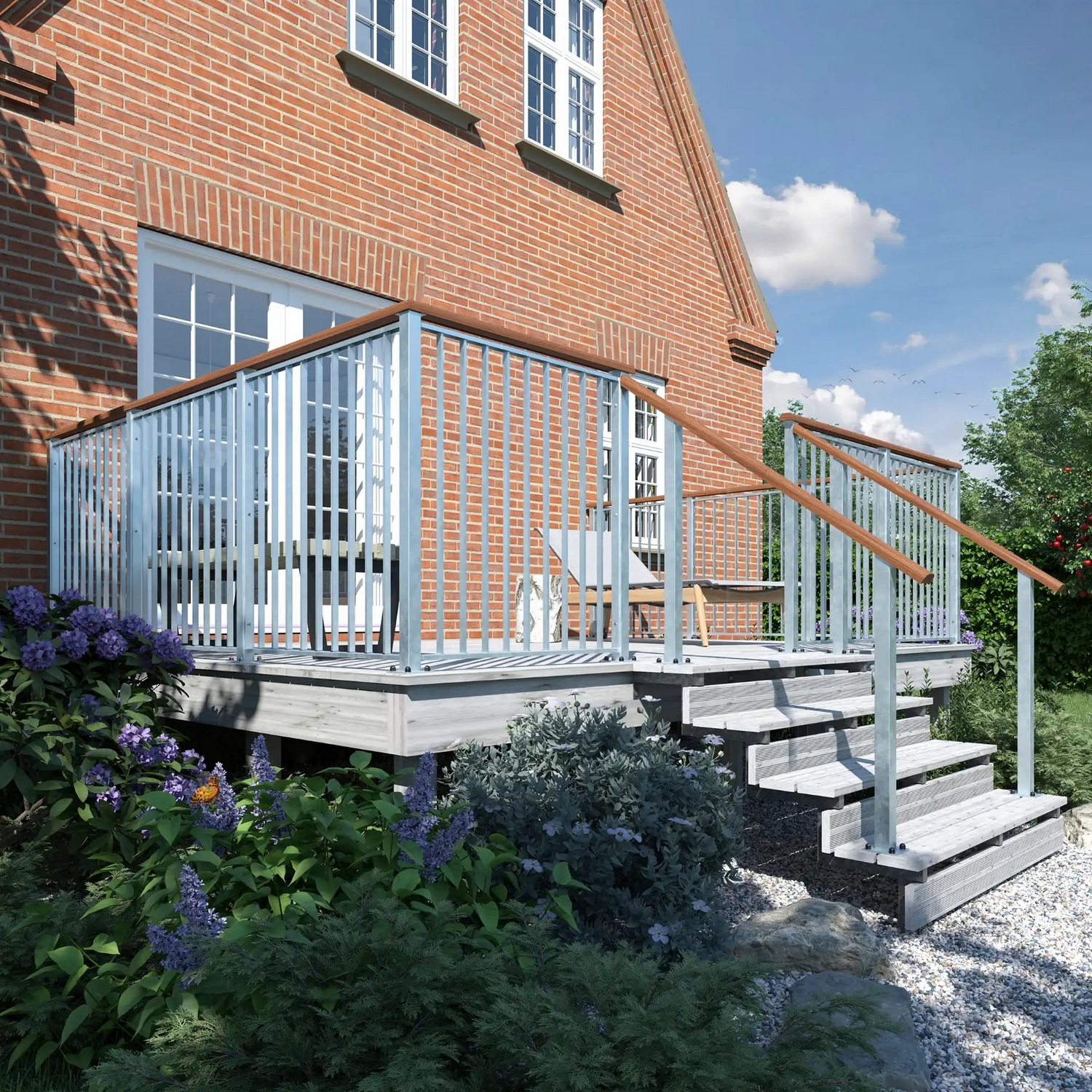 Terrassetrapp PLUS Stål/Tre Trinndybde 25 cm B120