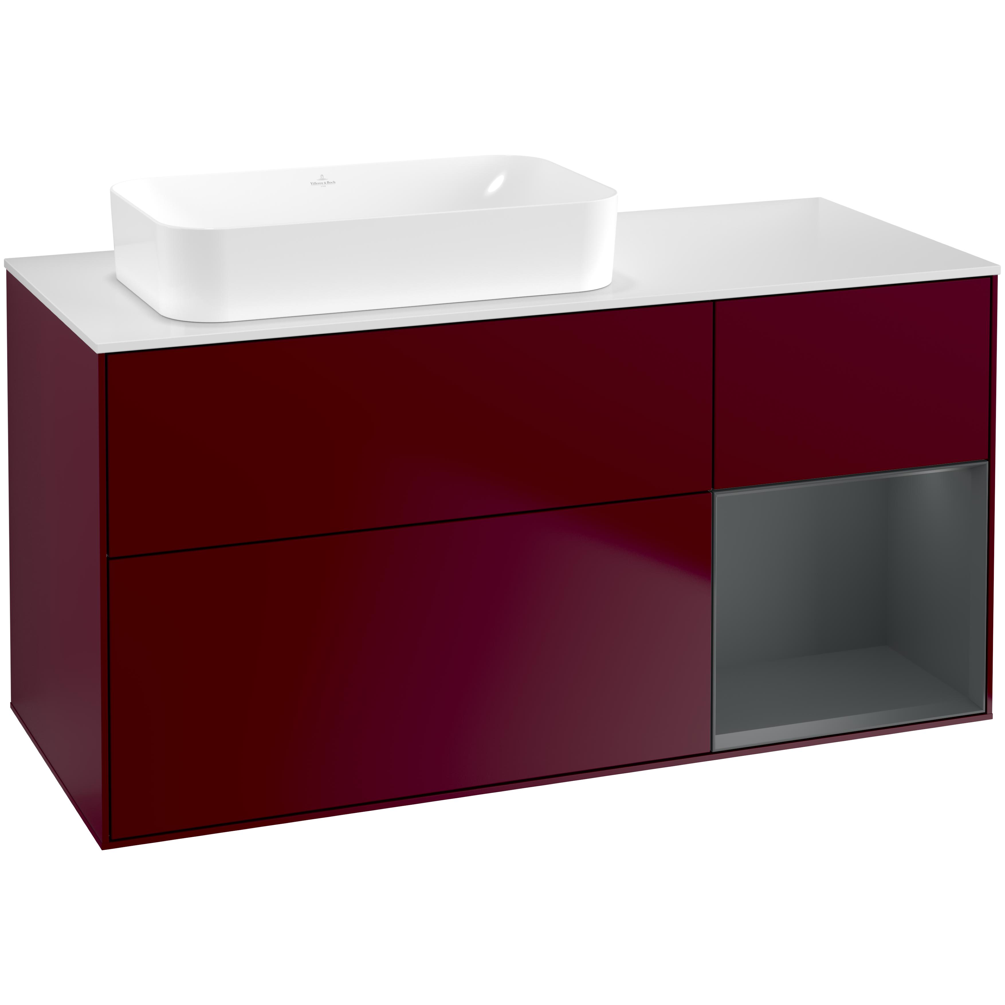 Tvättställsskåp Villeroy & Boch Finion med 3 Lådor Hylla och Bänkskiva för Ocentrerat Fristående Tvättställ