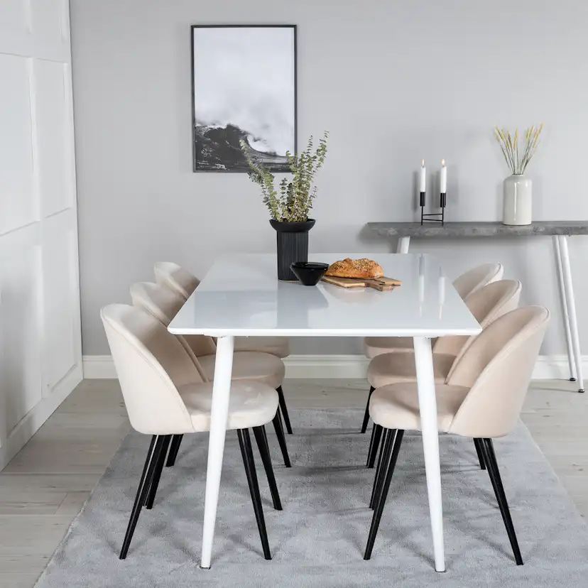 Spisegruppe Venture Home Pobbie med 6 Valentina Stoler Fløyel