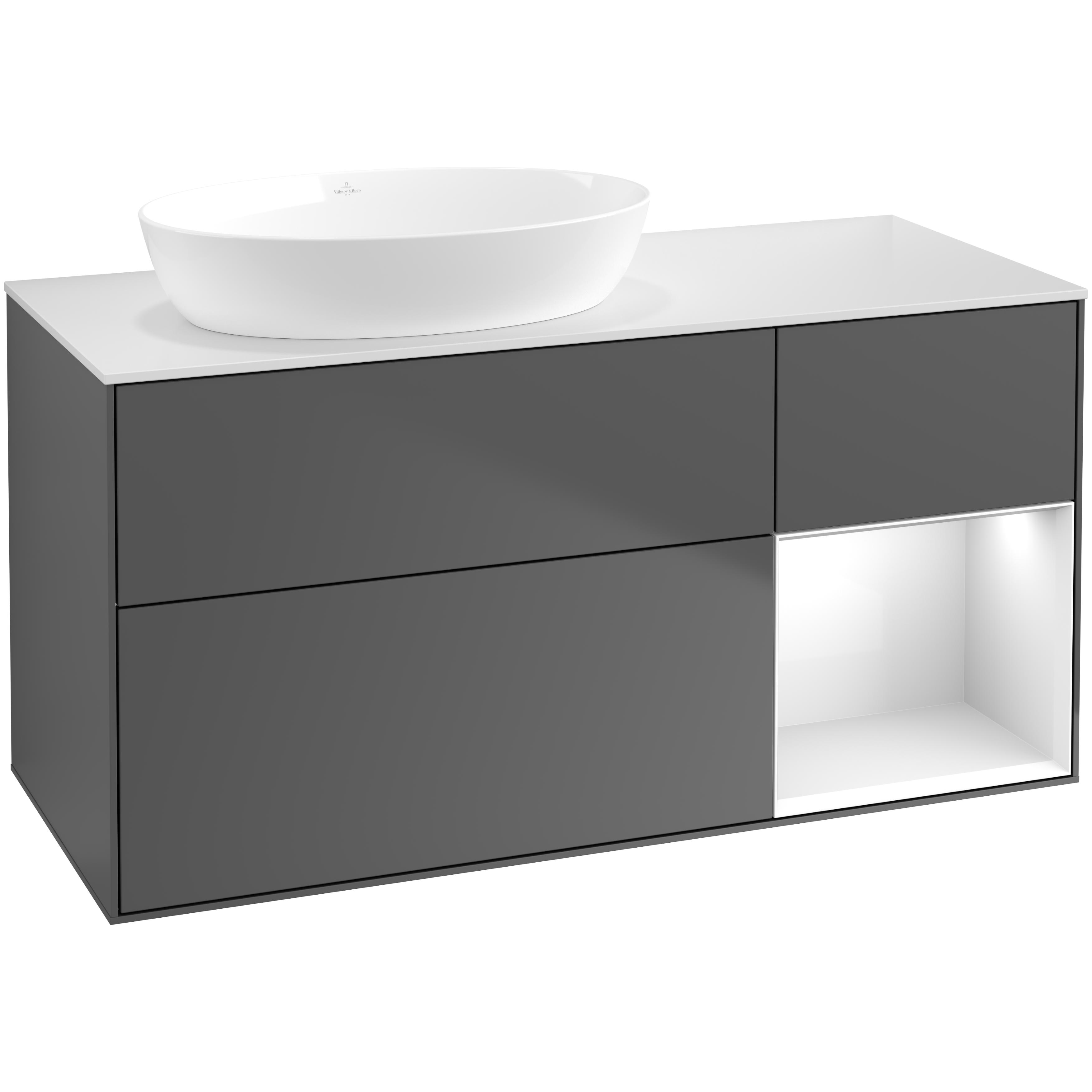 Tvättställsskåp Villeroy & Boch Finion med 3 Lådor Hylla och Bänkskiva för Ocentrerat Tvättställ från Artis & Collaro