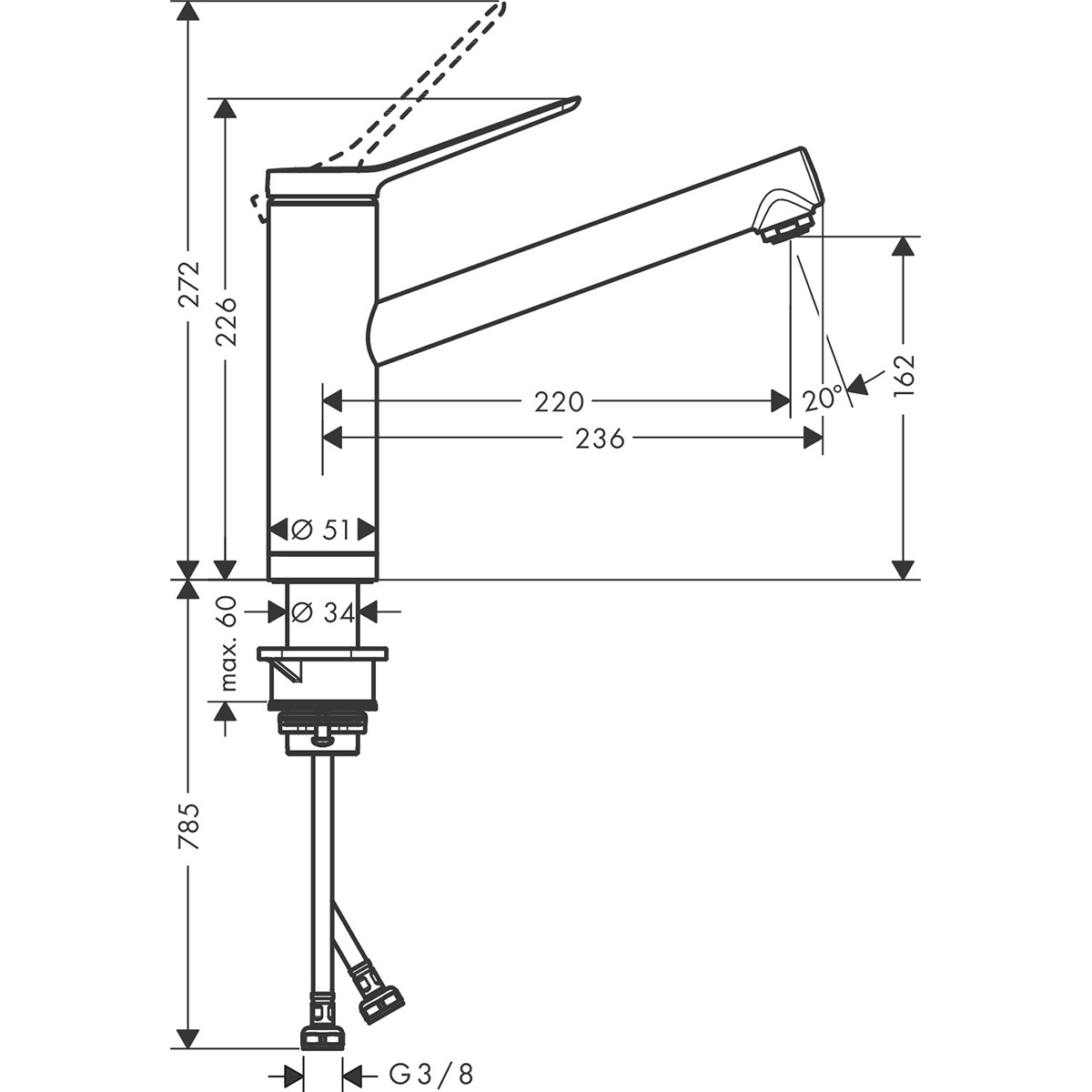 Kjøkkenbatteri Hansgrohe Zesis M33 160 1jet