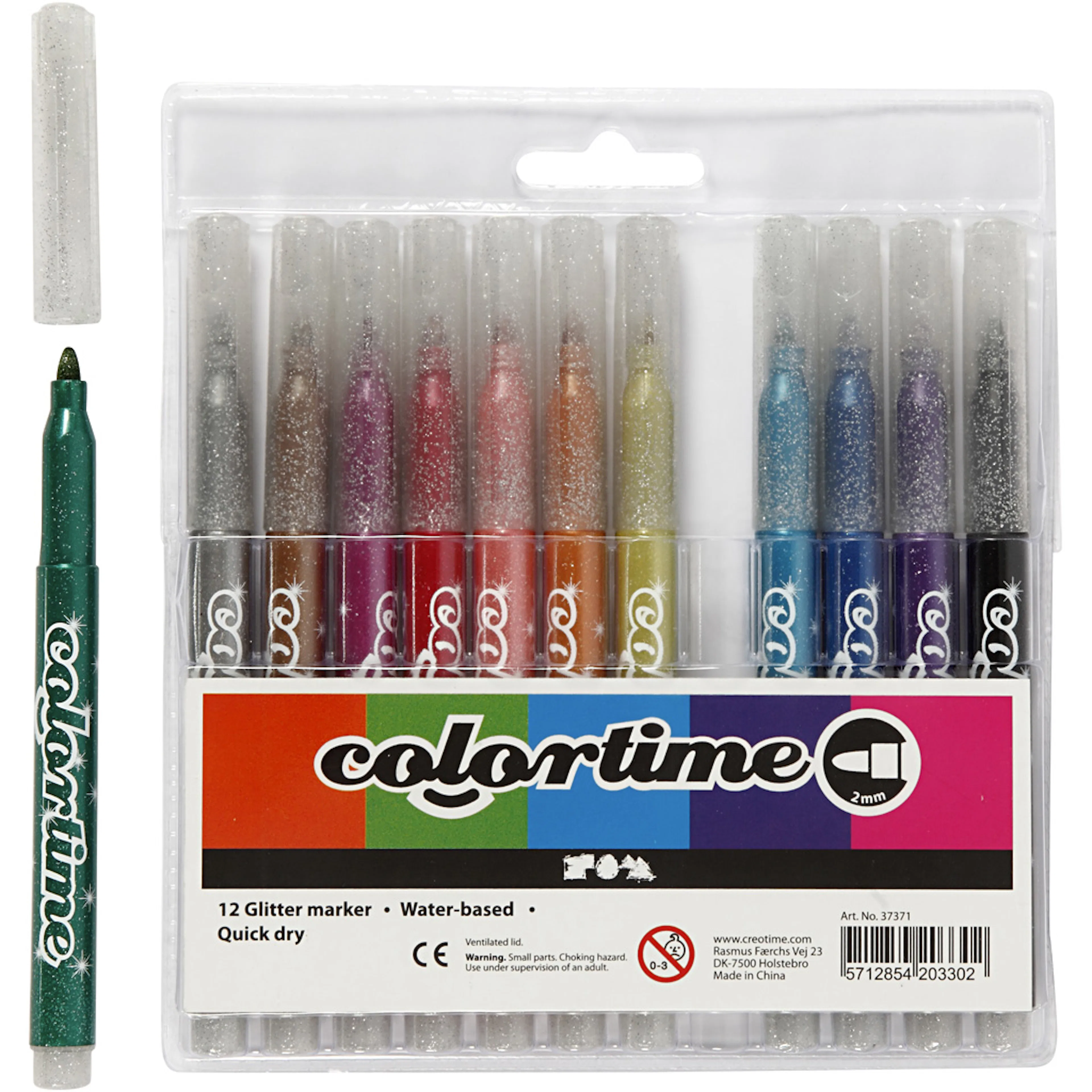 Colortime glittertusch, mixade färger, spets 4,2 mm, 12 st./ 12 st