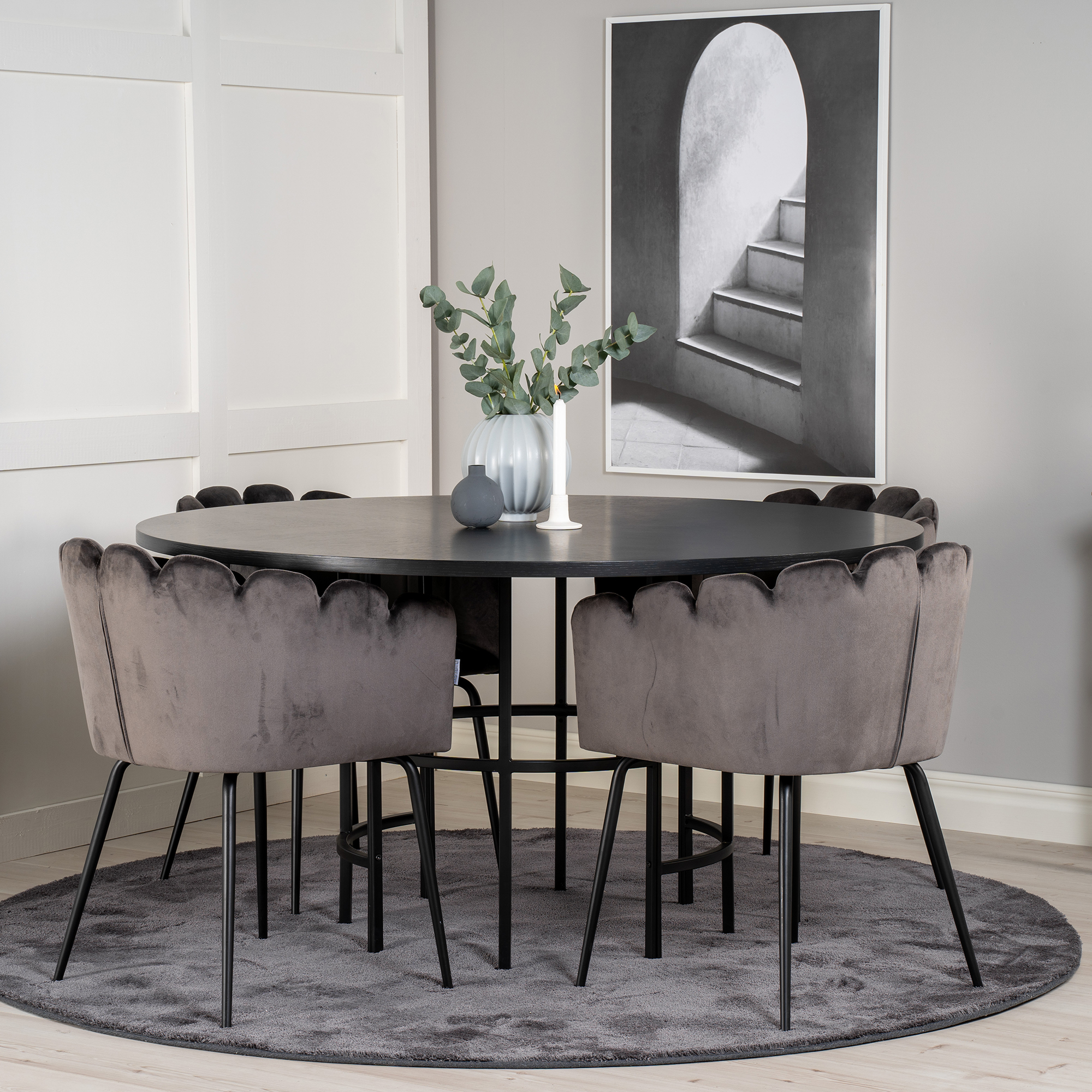 Spisegruppe furniture/fashion Copenhagen med 4 Grå Limhamn Stoler