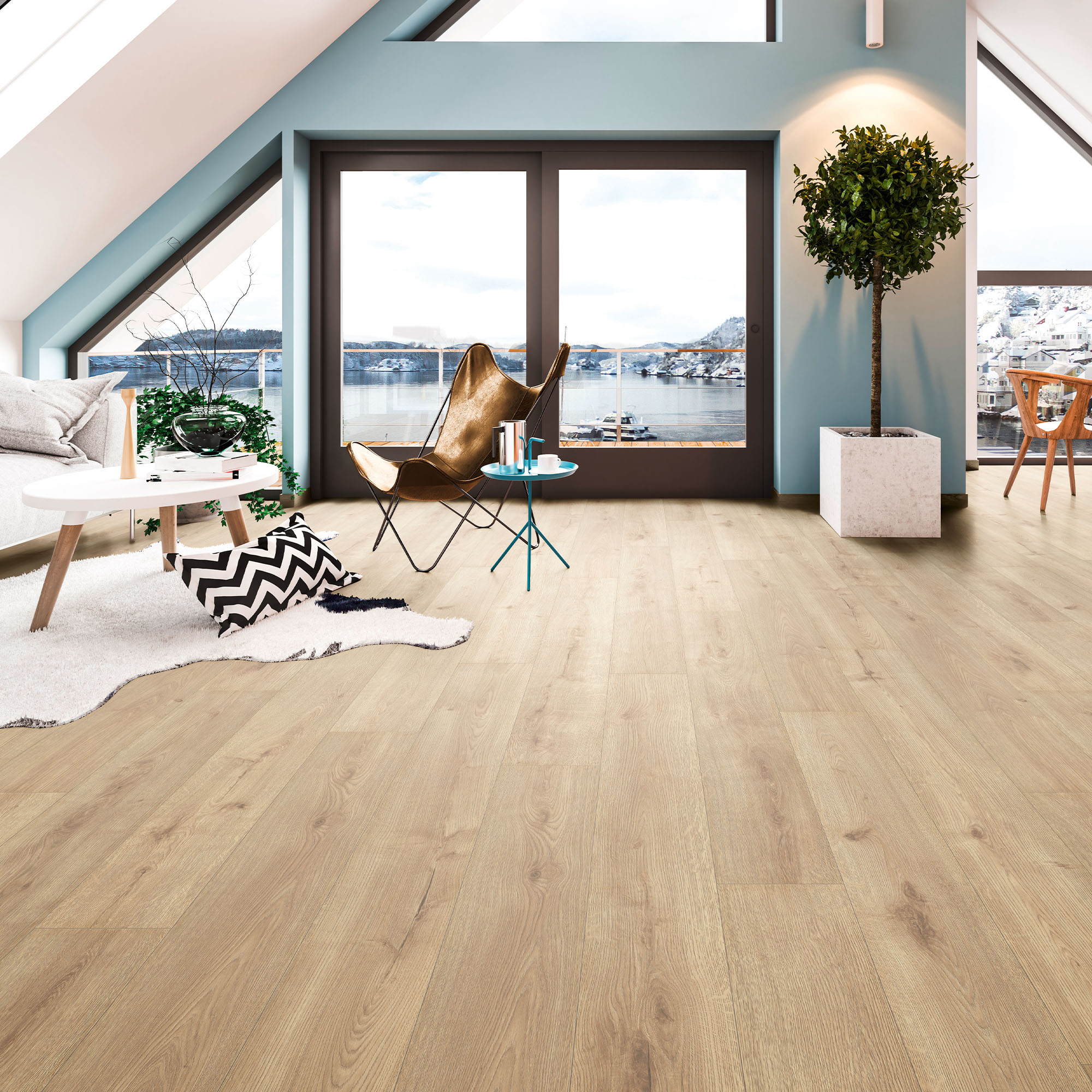 Laminatgulv Nordic Floor Plank Longboard Eik Hvit 1-Stav